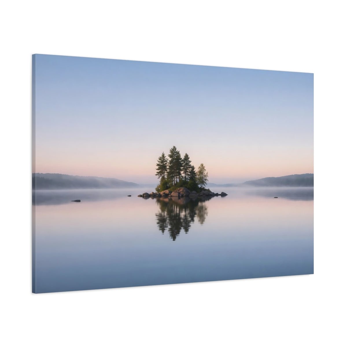 Nature Island Trees Misty Lake - Canvas Wall Art Print - YesArtYes