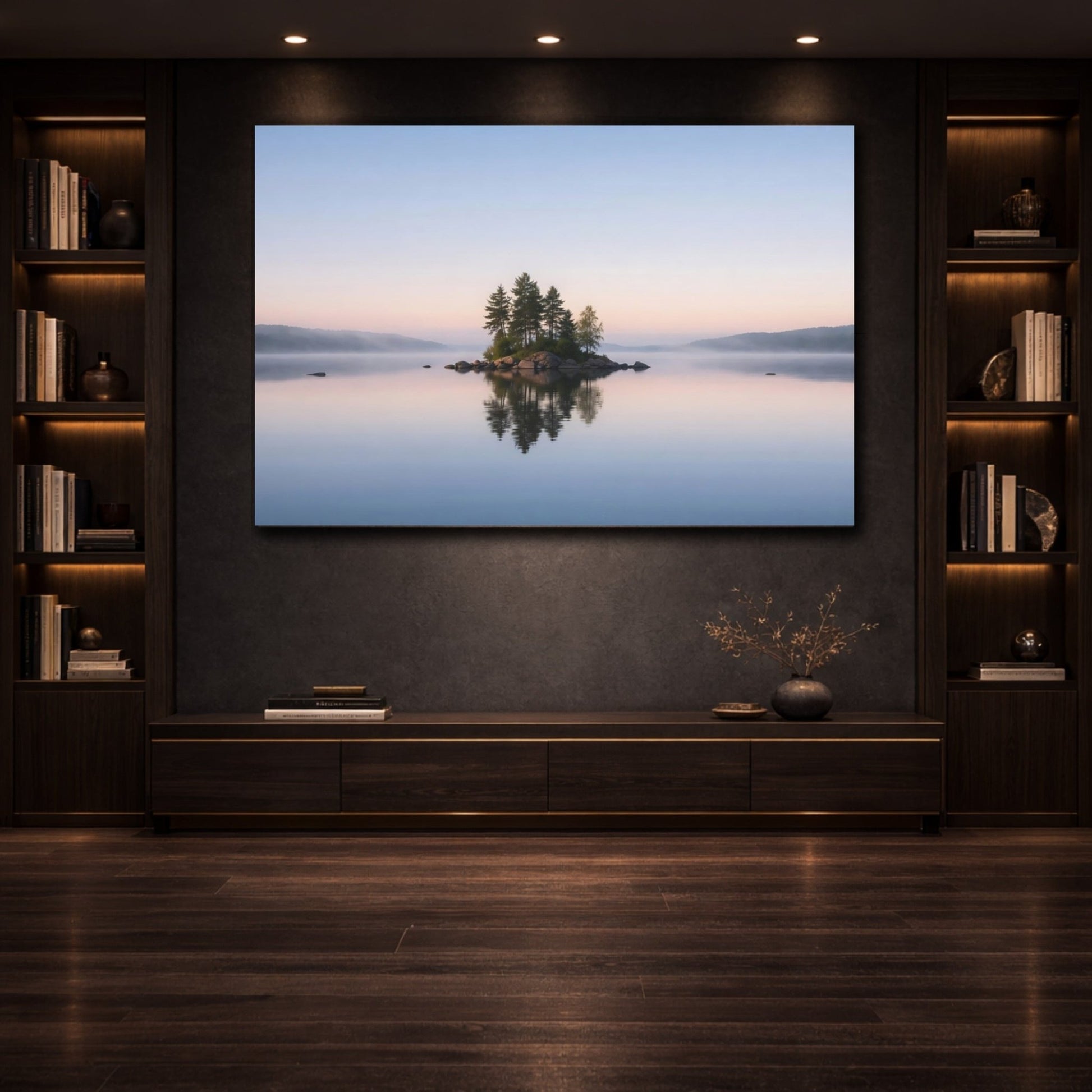 Nature Island Trees Misty Lake - Canvas Wall Art Print - YesArtYes