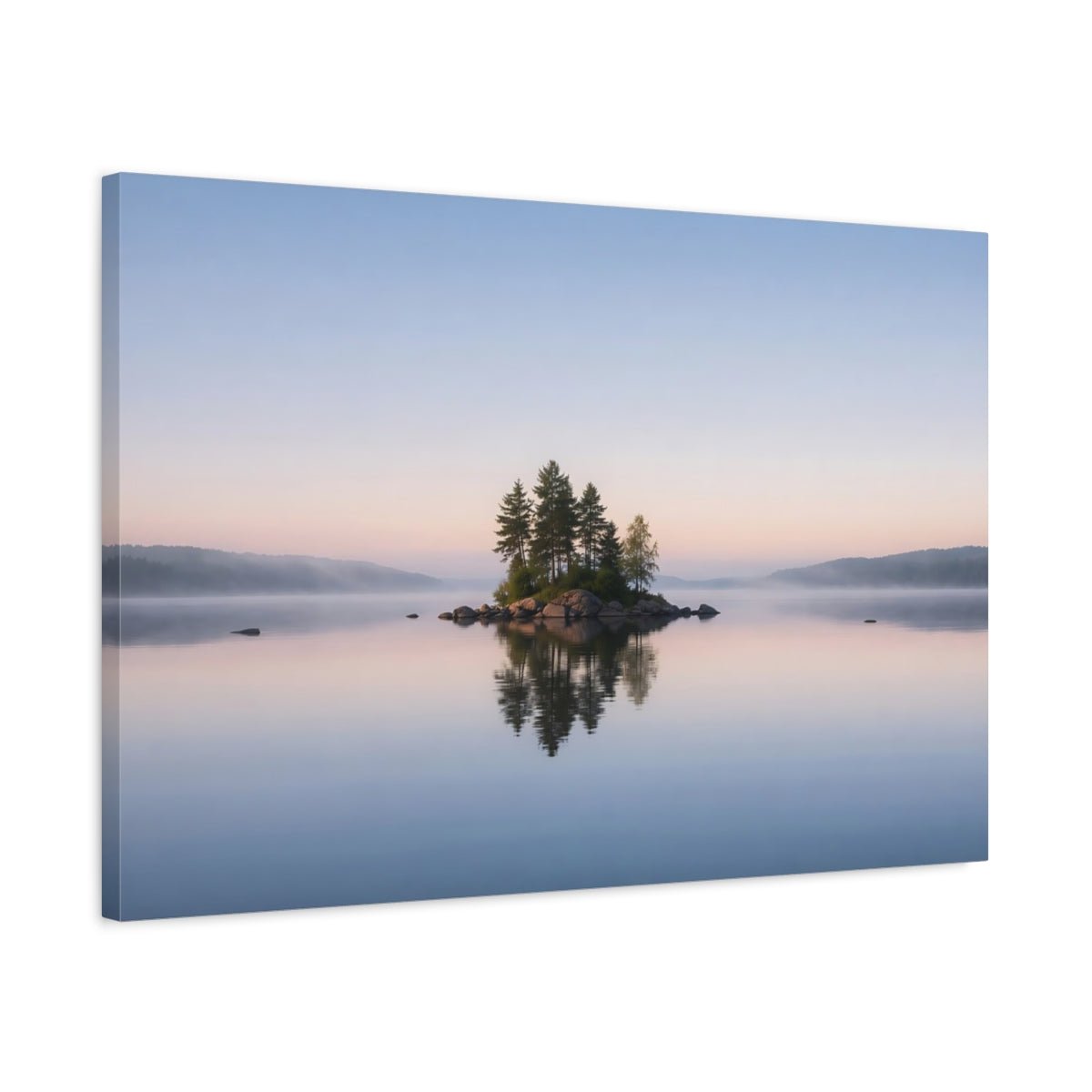 Nature Island Trees Misty Lake - Canvas Wall Art Print - YesArtYes