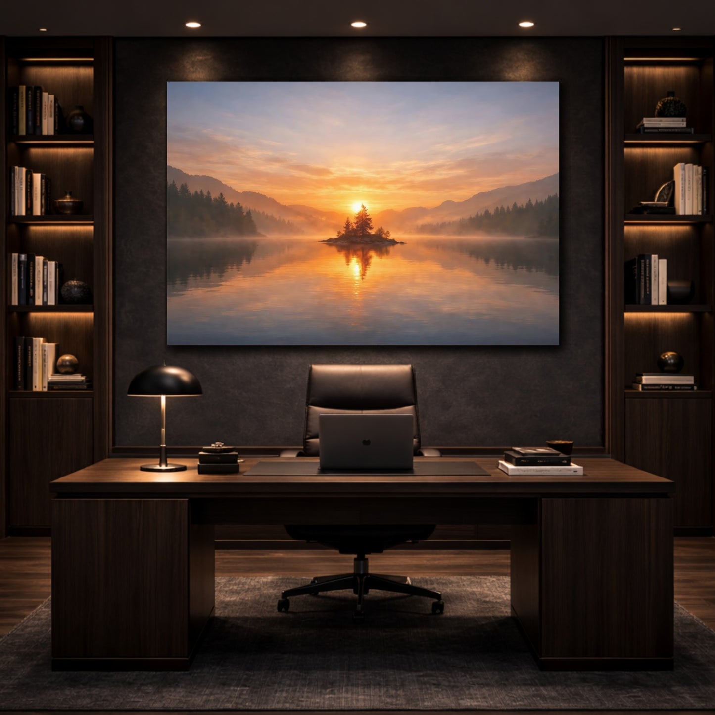 Mockup 2. Nature Island Trees Orange And Blue Landscape shown as stretched canvas wall art