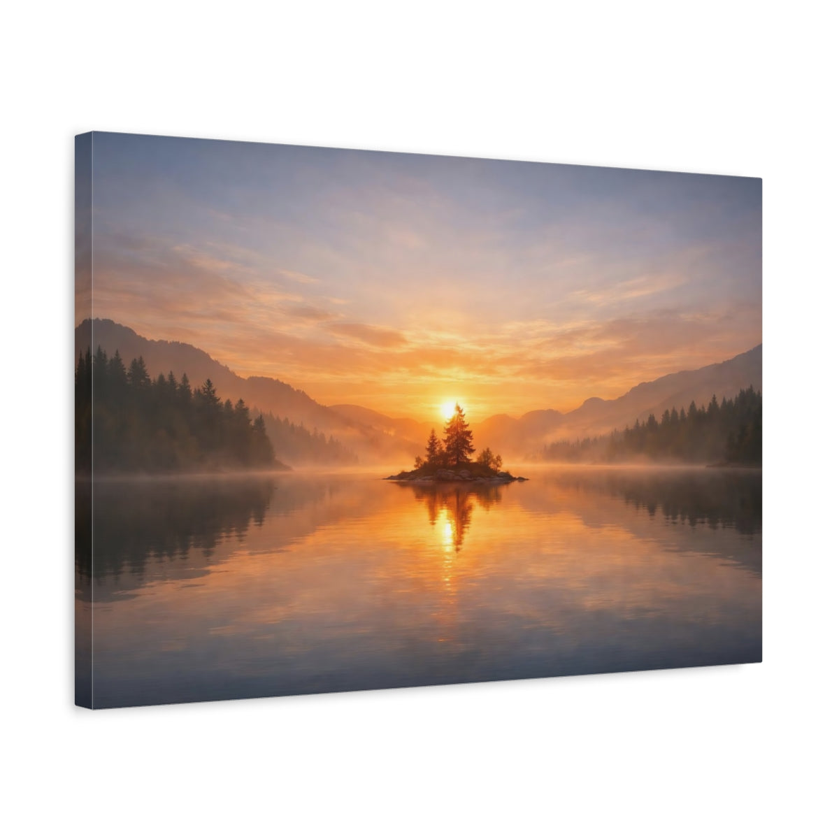 Side Mockup 3. Nature Island Trees Orange And Blue Landscape shown as stretched canvas wall art