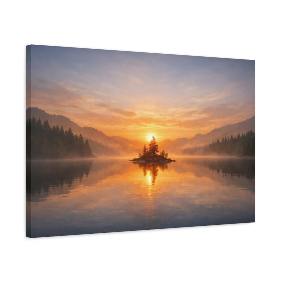 Side Mockup 2. Nature Island Trees Orange And Blue Landscape shown as stretched canvas wall art