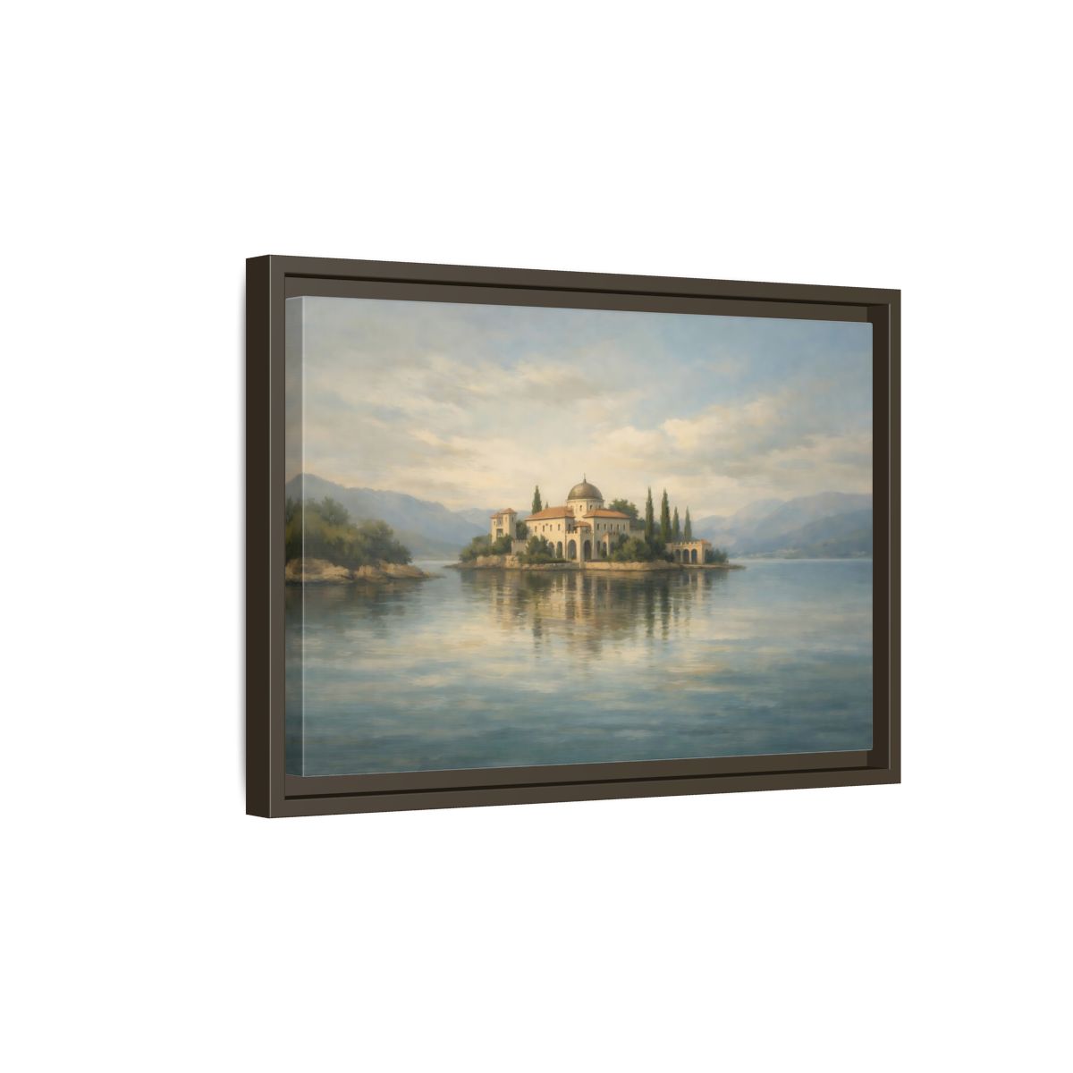 Side Mockup 5. Nature Island Villa Blue Green Island shown as stretched canvas wall art