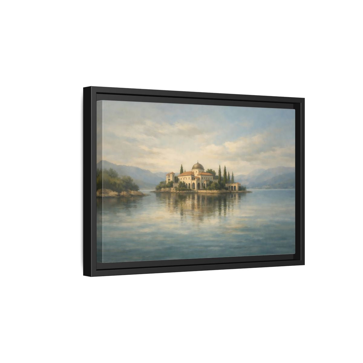 Side Mockup 6. Nature Island Villa Blue Green Island shown as stretched canvas wall art