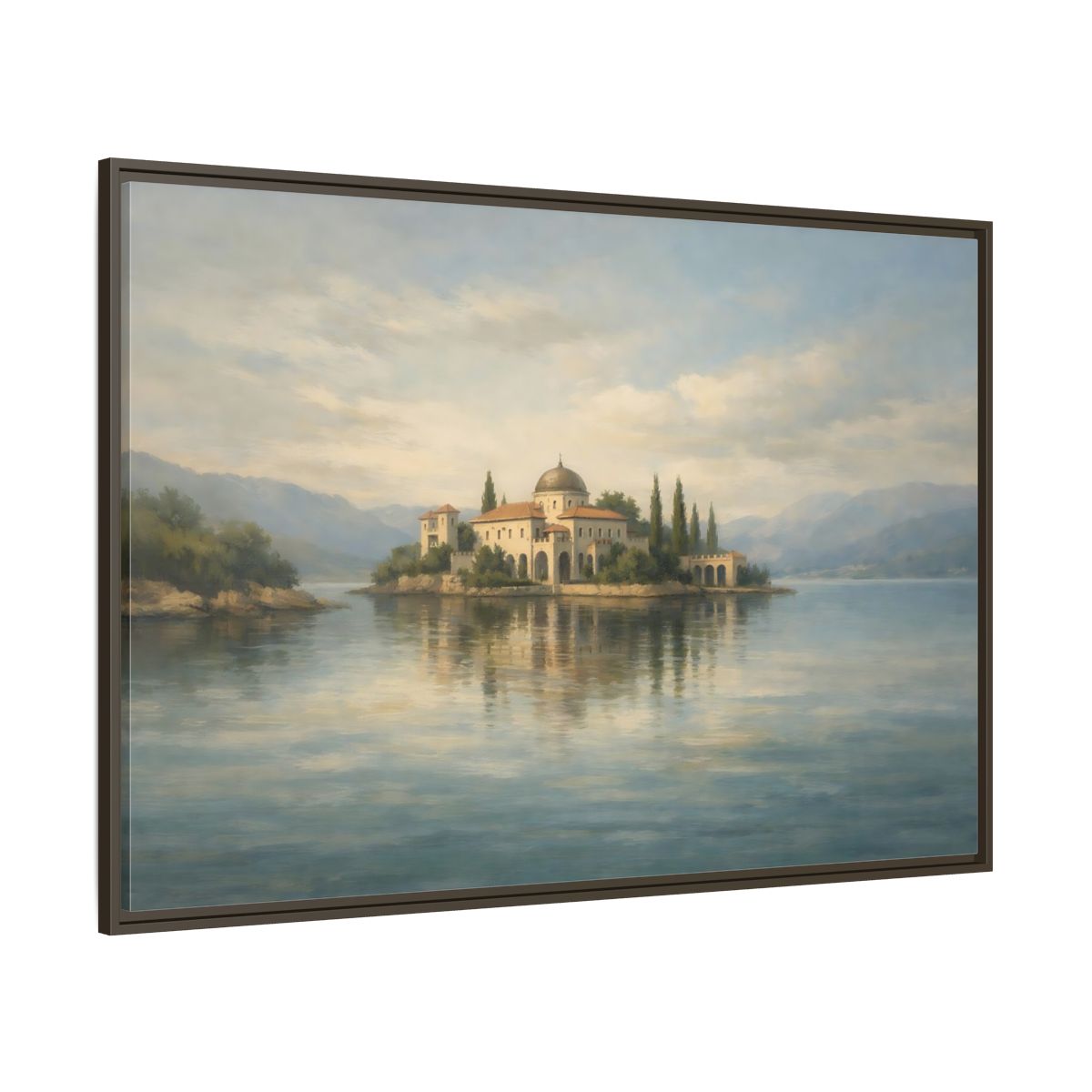 Main Mockup. Nature Island Villa Blue Green Island shown as stretched canvas wall art