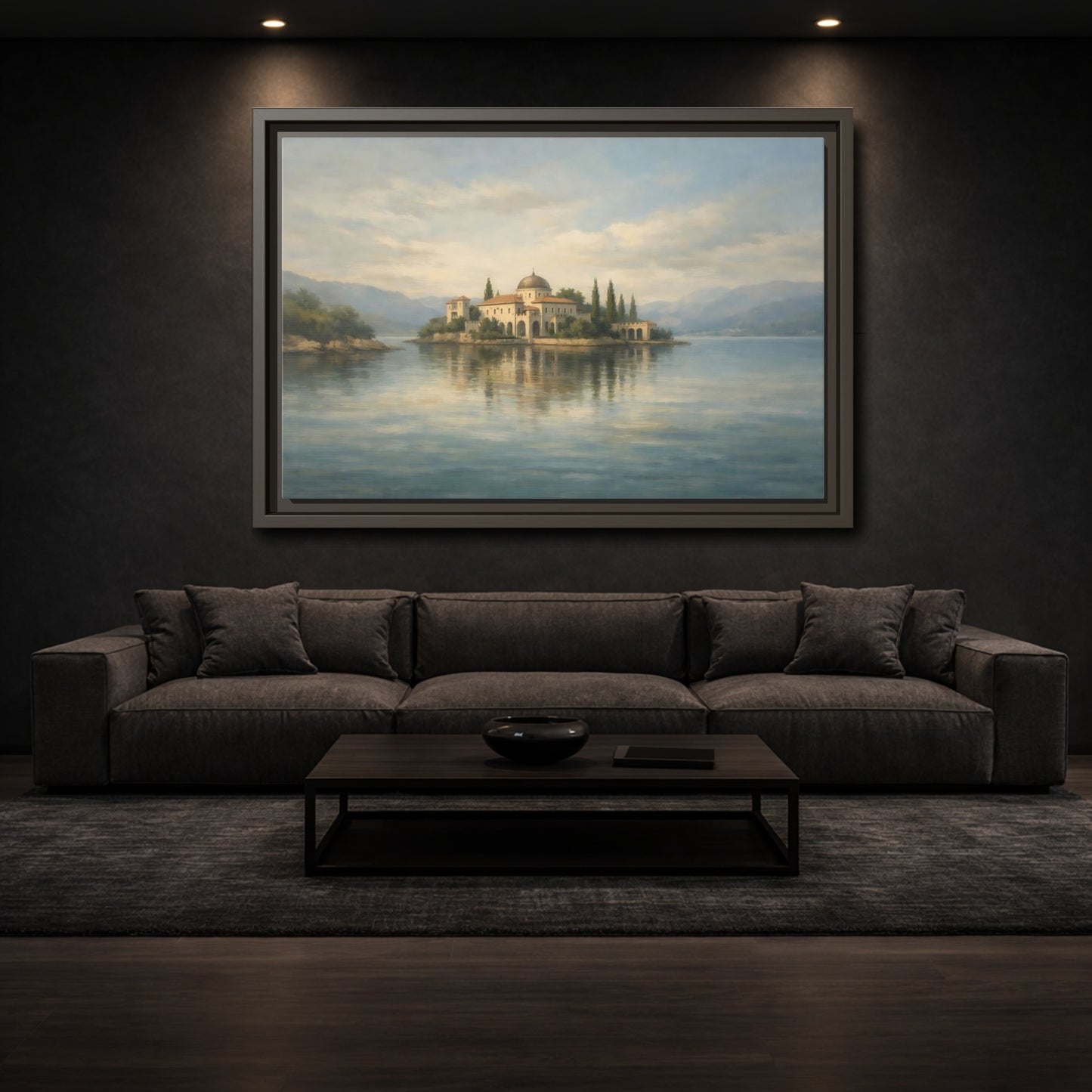 Mockup 2. Nature Island Villa Blue Green Island shown as stretched canvas wall art