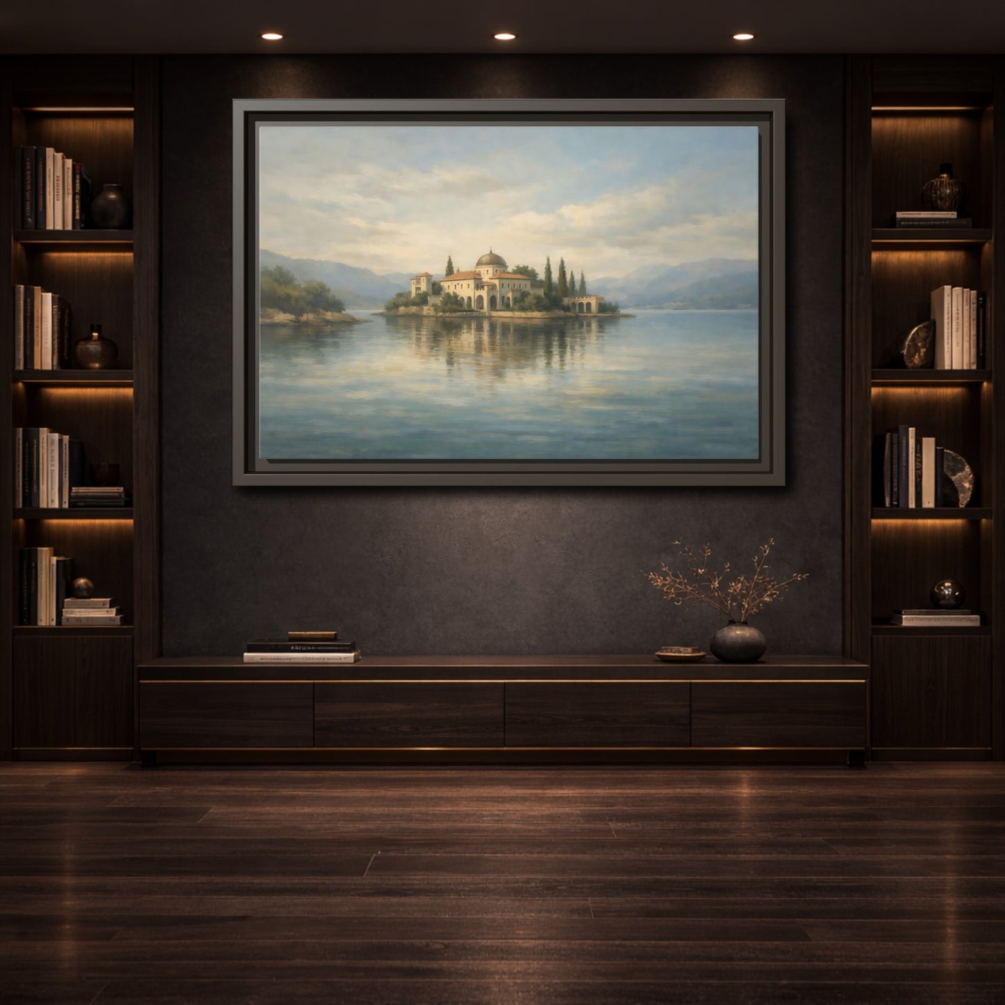 Mockup 3. Nature Island Villa Blue Green Island shown as stretched canvas wall art