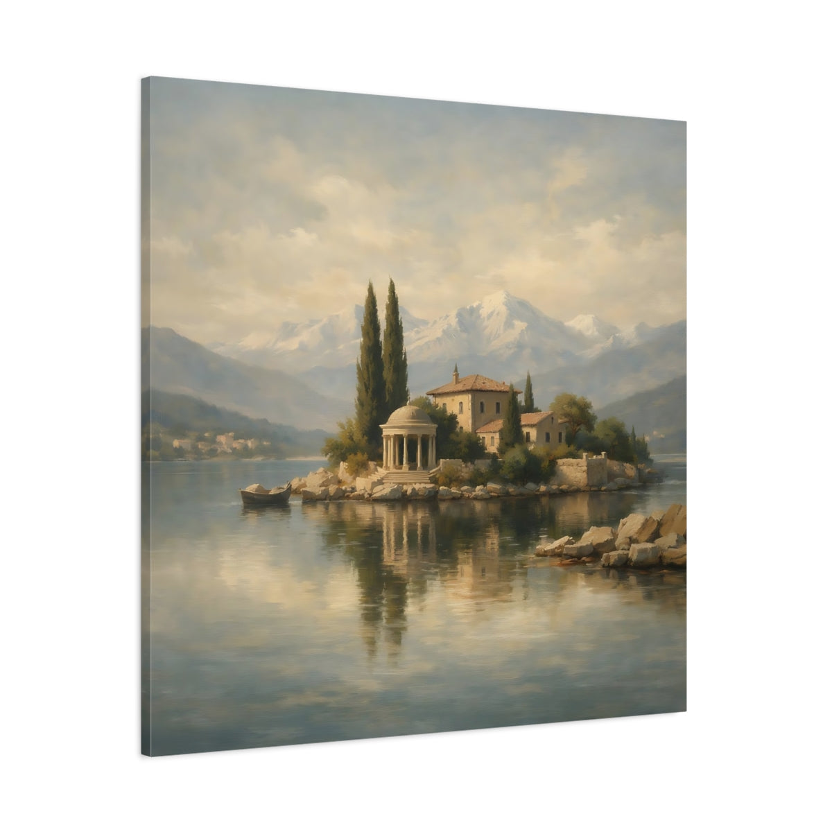 Main Mockup. Nature Island Villa Muted Landscape shown as stretched canvas wall art