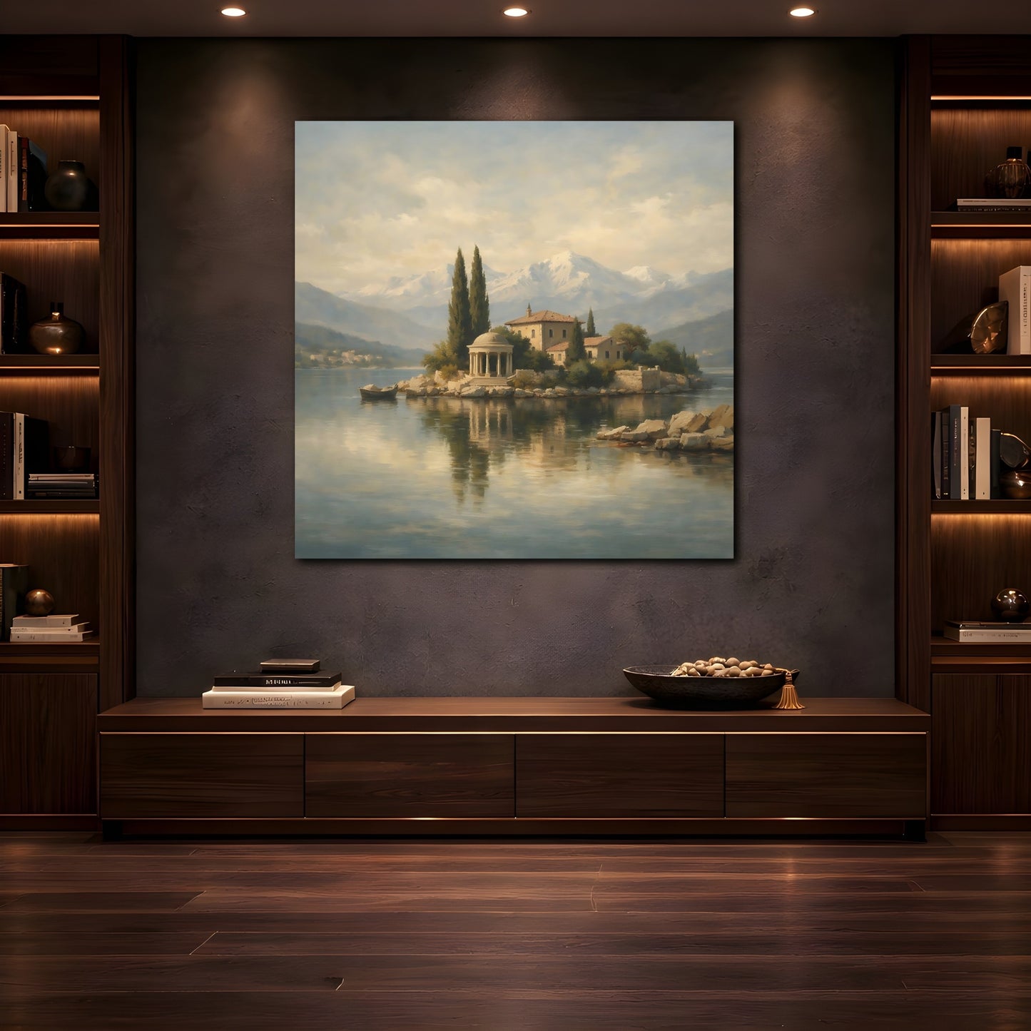 Mockup 4. Nature Island Villa Muted Landscape shown as stretched canvas wall art