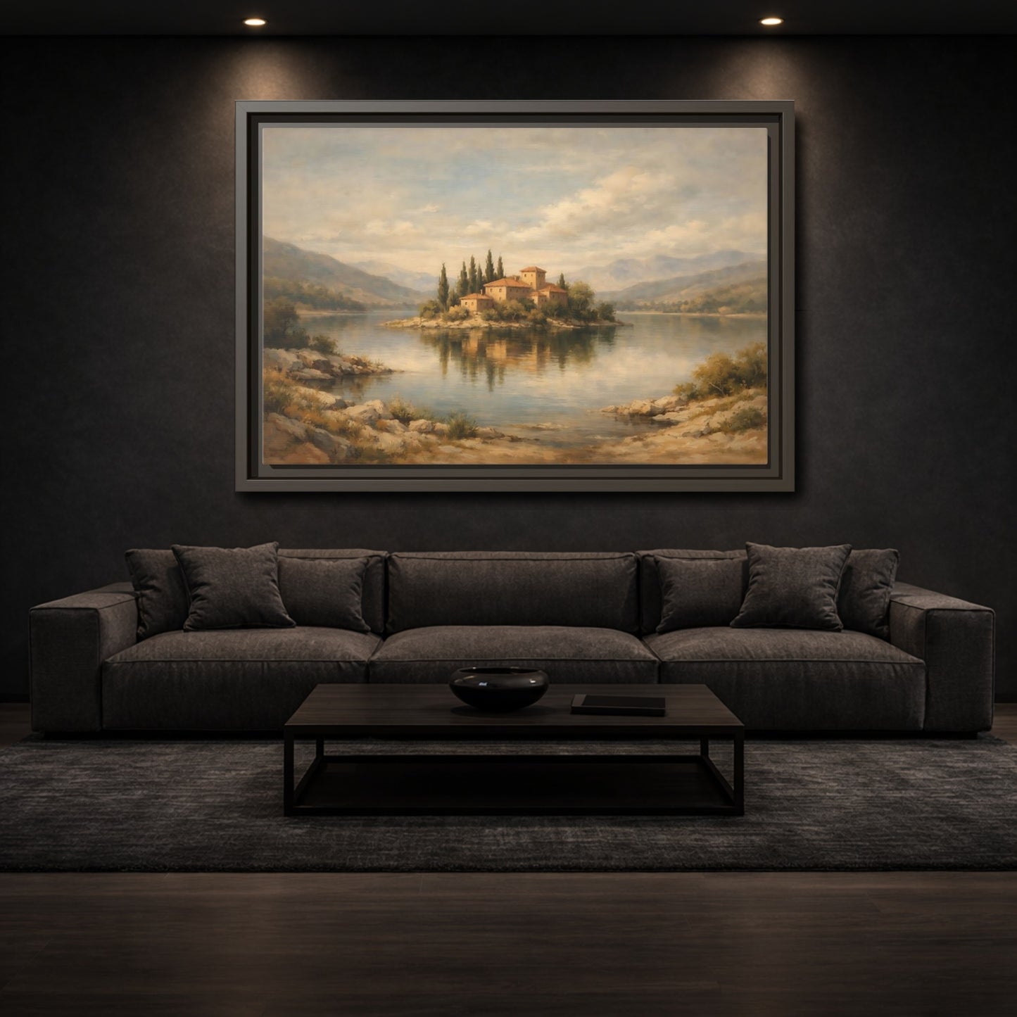 Mockup 2. Nature Island Village Mediterranean Landscape shown as stretched canvas wall art