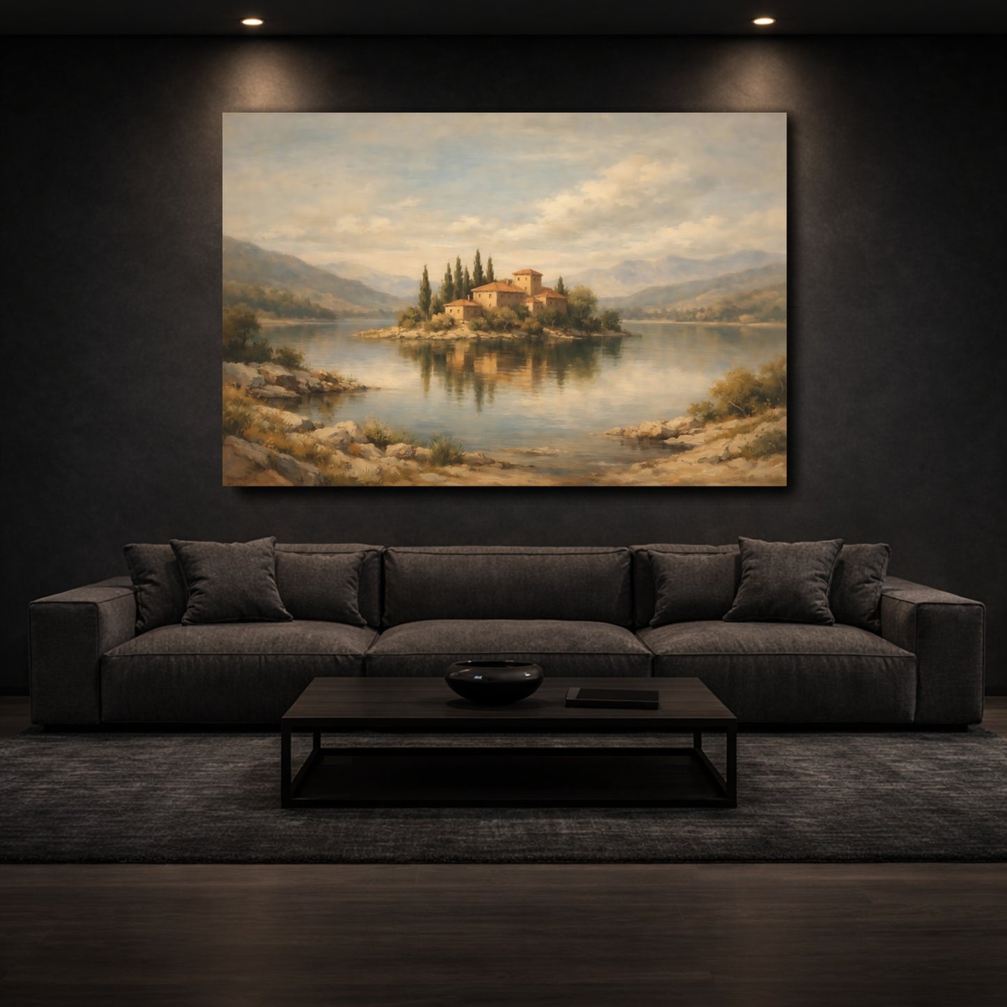 Mockup 2. Nature Island Village Tuscan Landscape shown as stretched canvas wall art