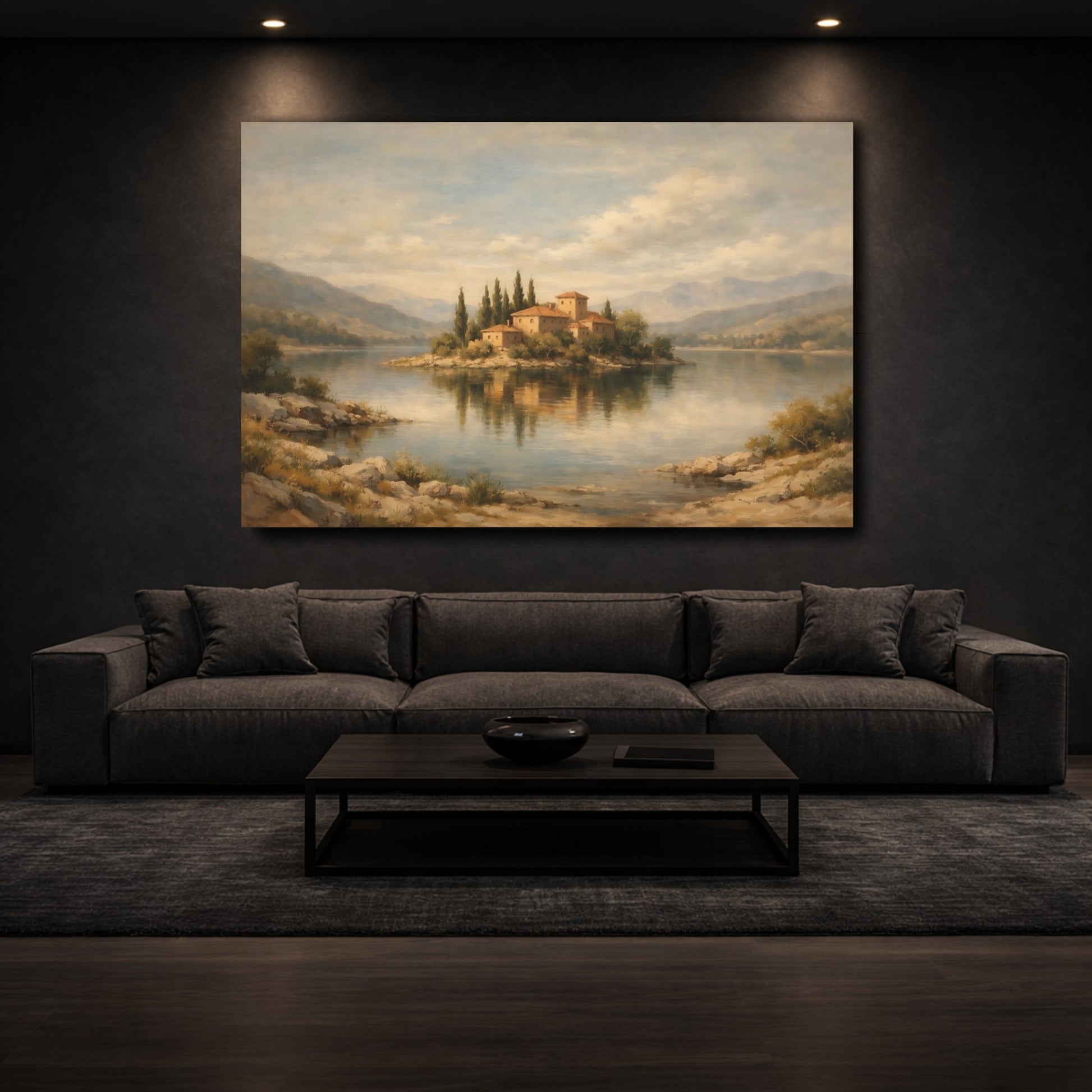 Mockup 2. Nature Island Village Tuscan Landscape shown as stretched canvas wall art
