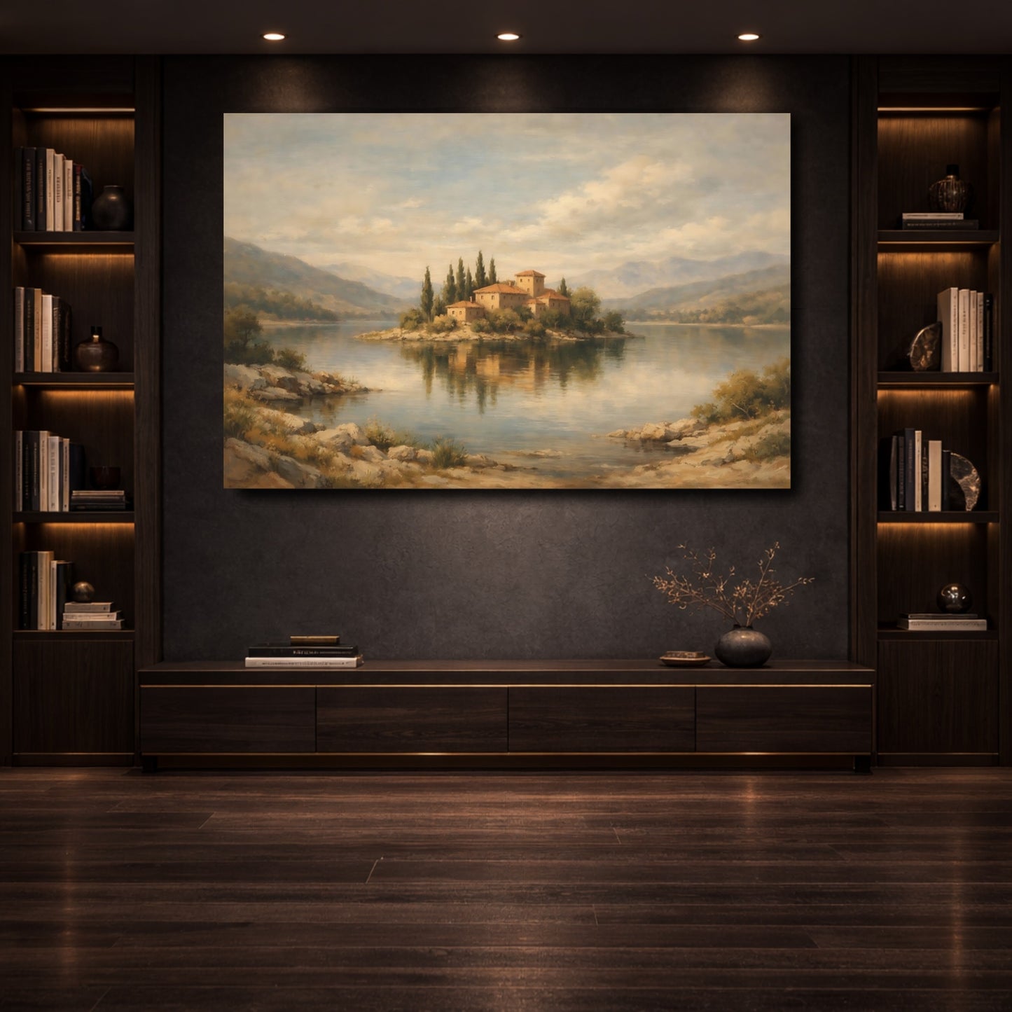 Mockup 3. Nature Island Village Tuscan Landscape shown as stretched canvas wall art