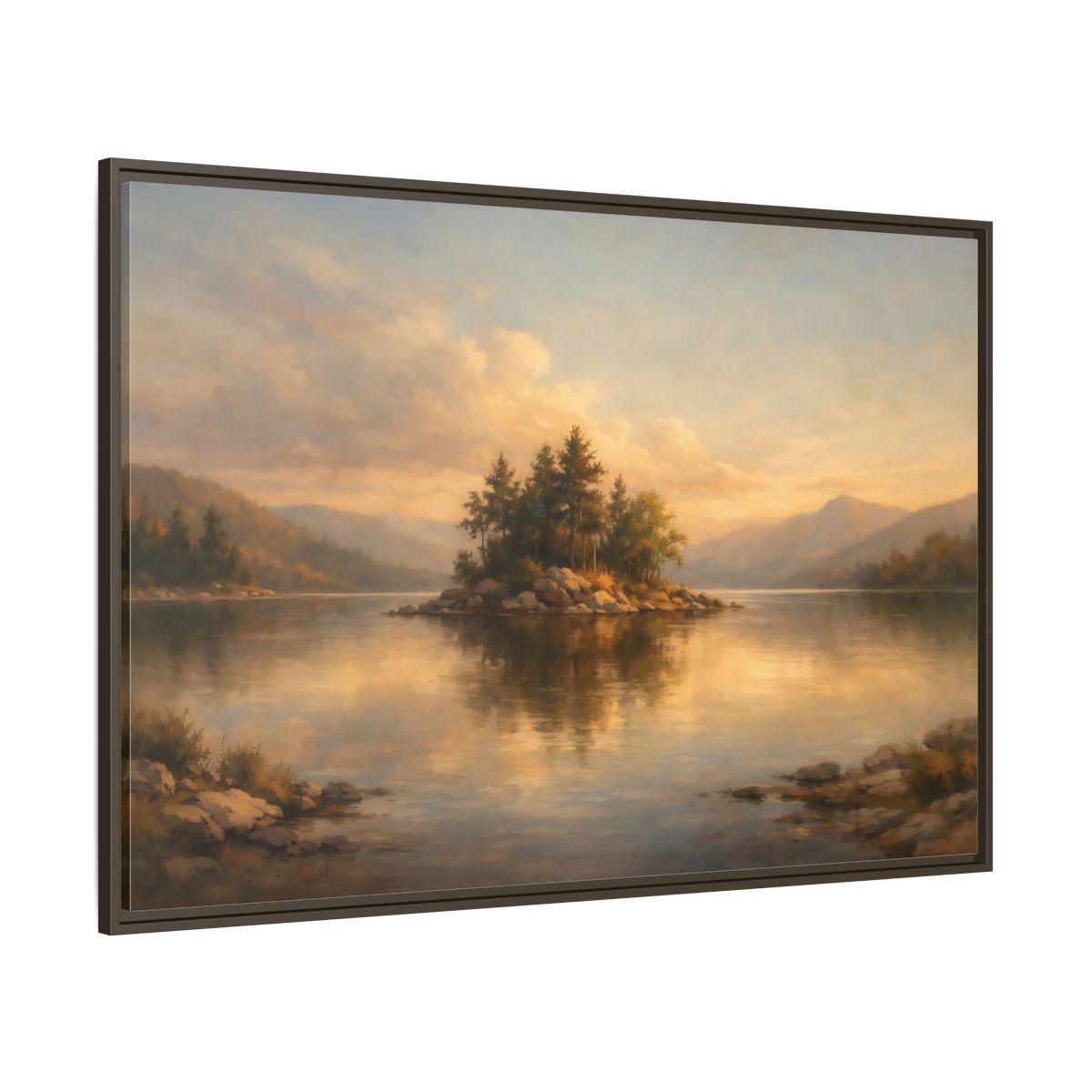Main Mockup. Nature Island Warm Landscape shown as stretched canvas wall art