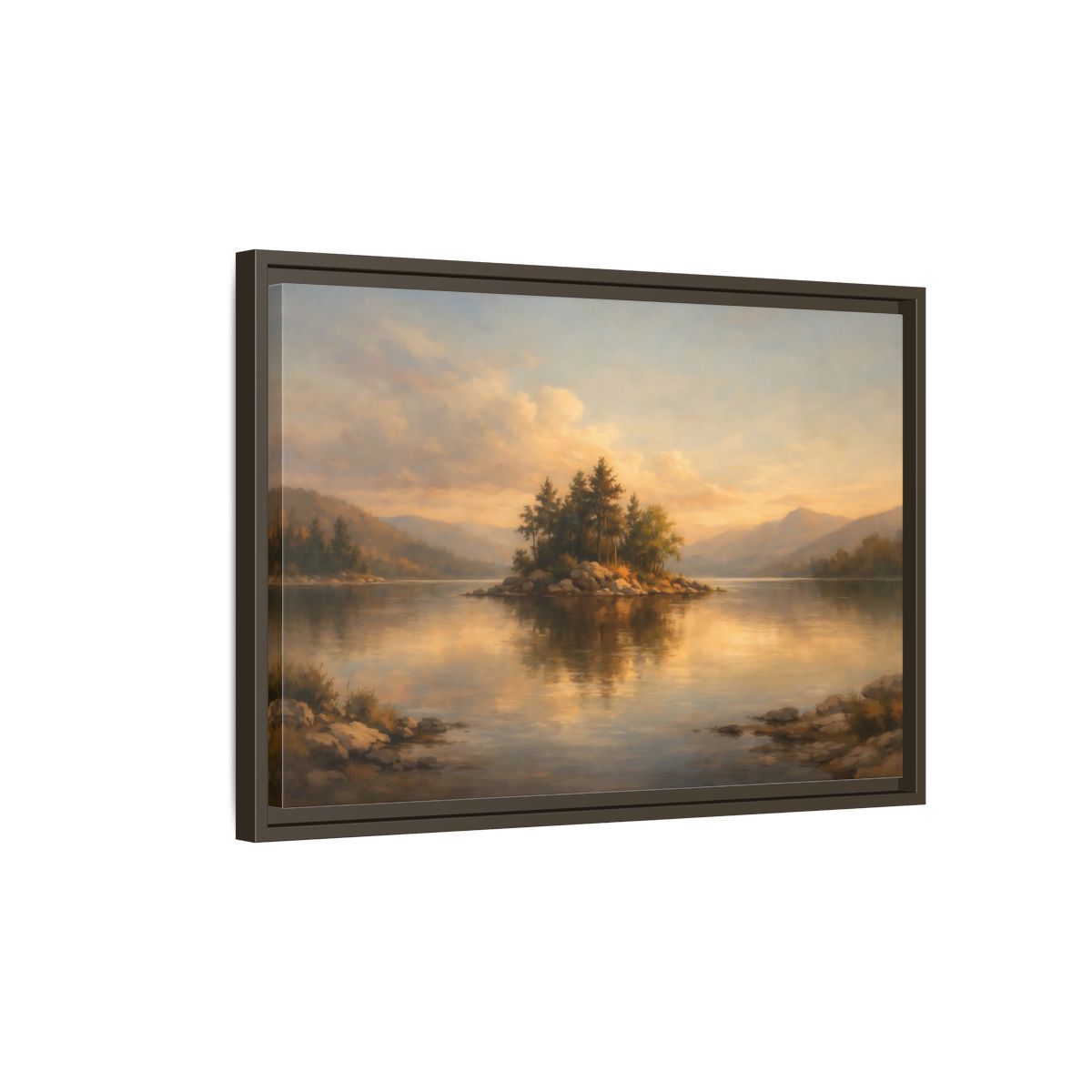 Side Mockup 2. Nature Island Warm Landscape shown as stretched canvas wall art