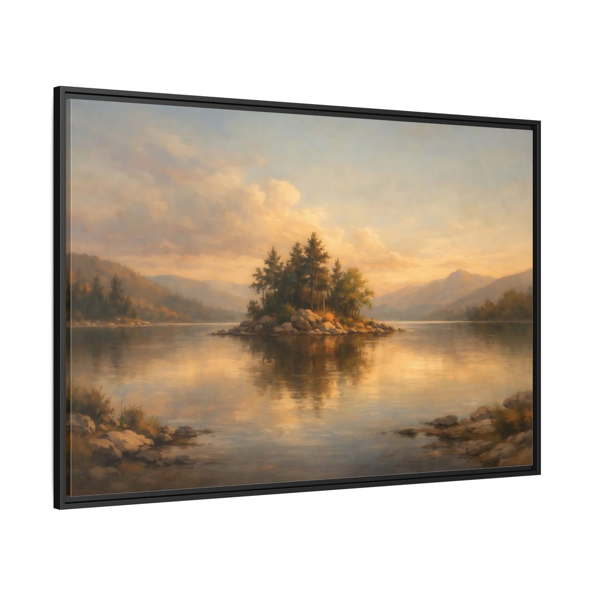 Side Mockup 12. Nature Island Warm Landscape shown as stretched canvas wall art