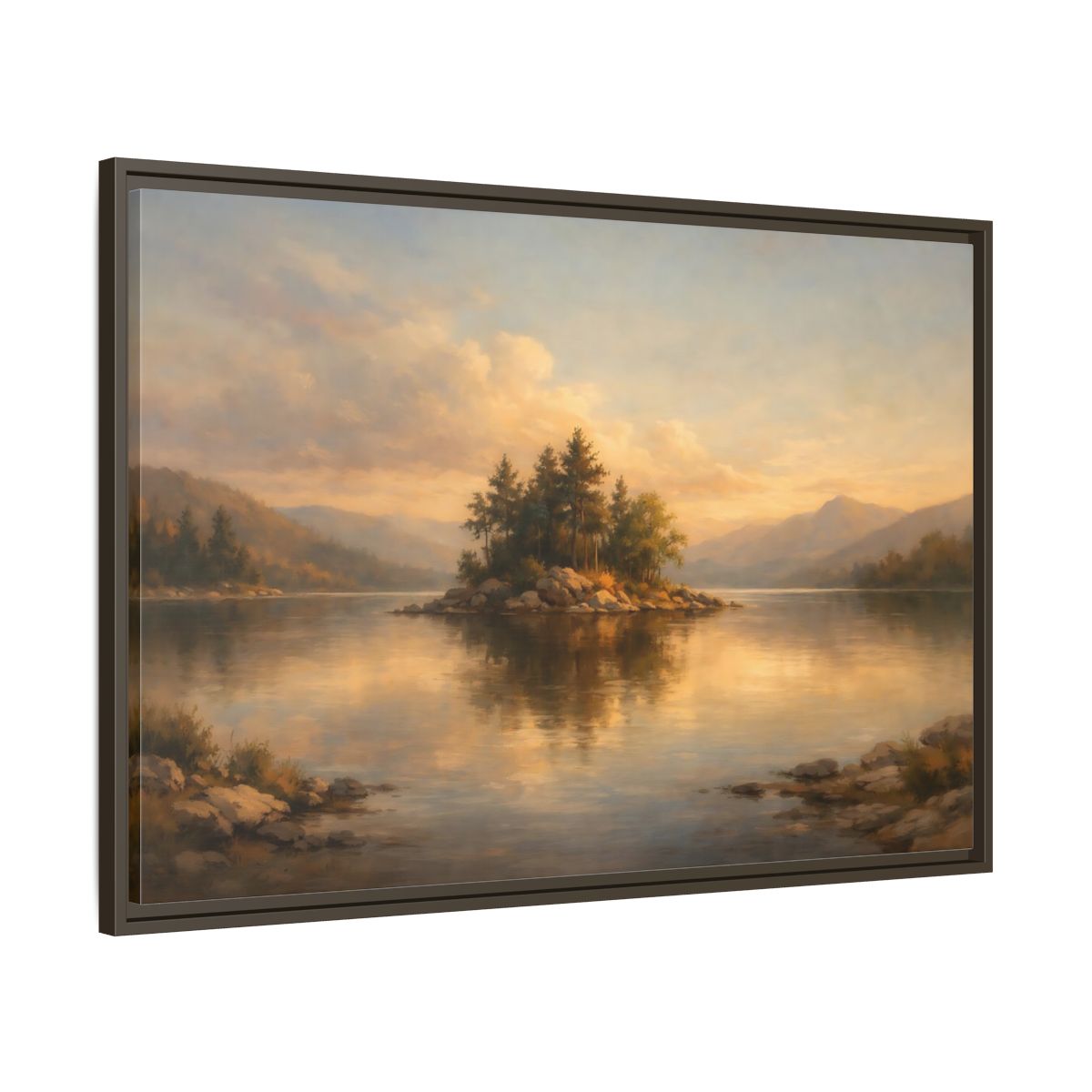 Side Mockup 9. Nature Island Warm Landscape shown as stretched canvas wall art