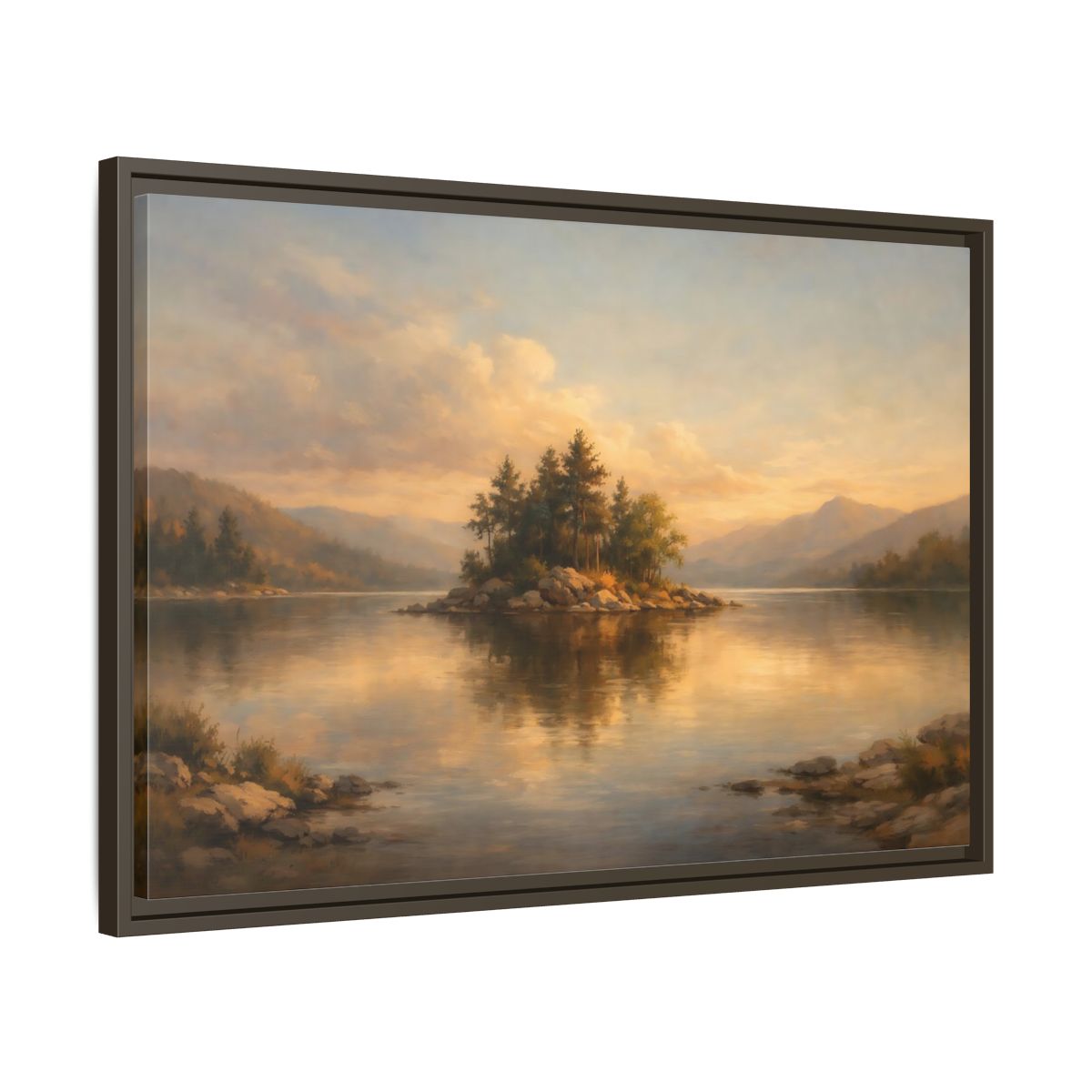 Side Mockup 11. Nature Island Warm Landscape shown as stretched canvas wall art