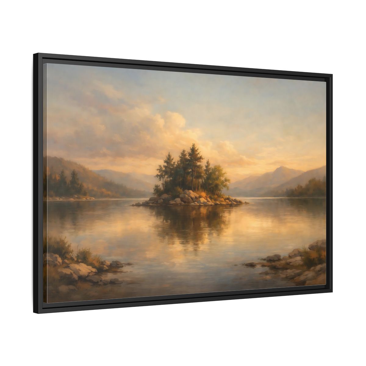 Side Mockup 13. Nature Island Warm Landscape shown as stretched canvas wall art