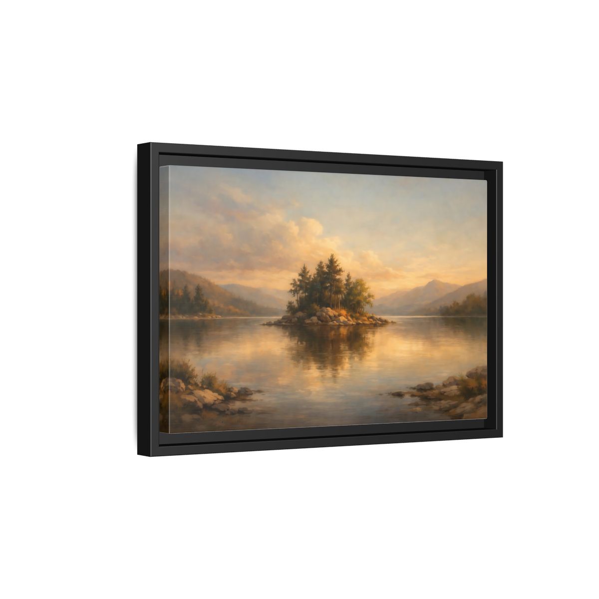 Side Mockup 6. Nature Island Warm Landscape shown as stretched canvas wall art