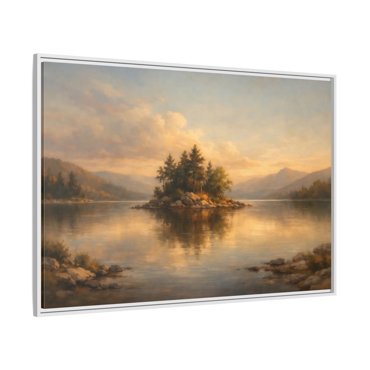 Side Mockup 7. Nature Island Warm Landscape shown as stretched canvas wall art