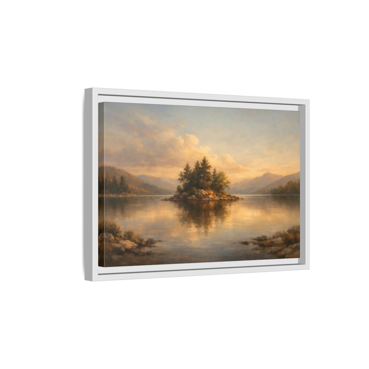 Side Mockup 4. Nature Island Warm Landscape shown as stretched canvas wall art