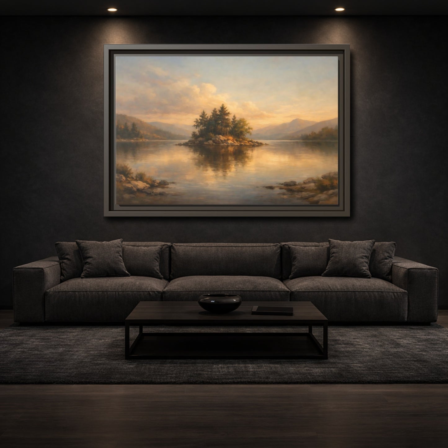 Mockup 2. Nature Island Warm Landscape shown as stretched canvas wall art