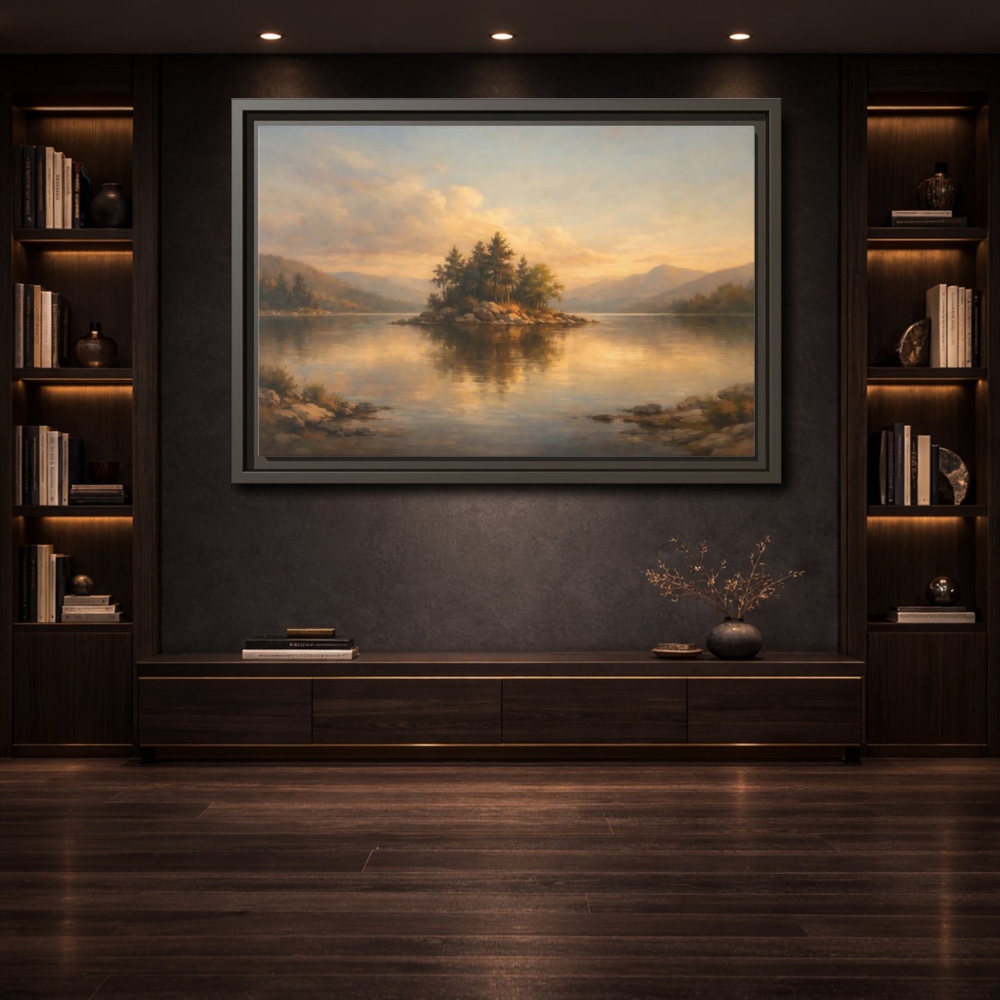 Mockup 3. Nature Island Warm Landscape shown as stretched canvas wall art