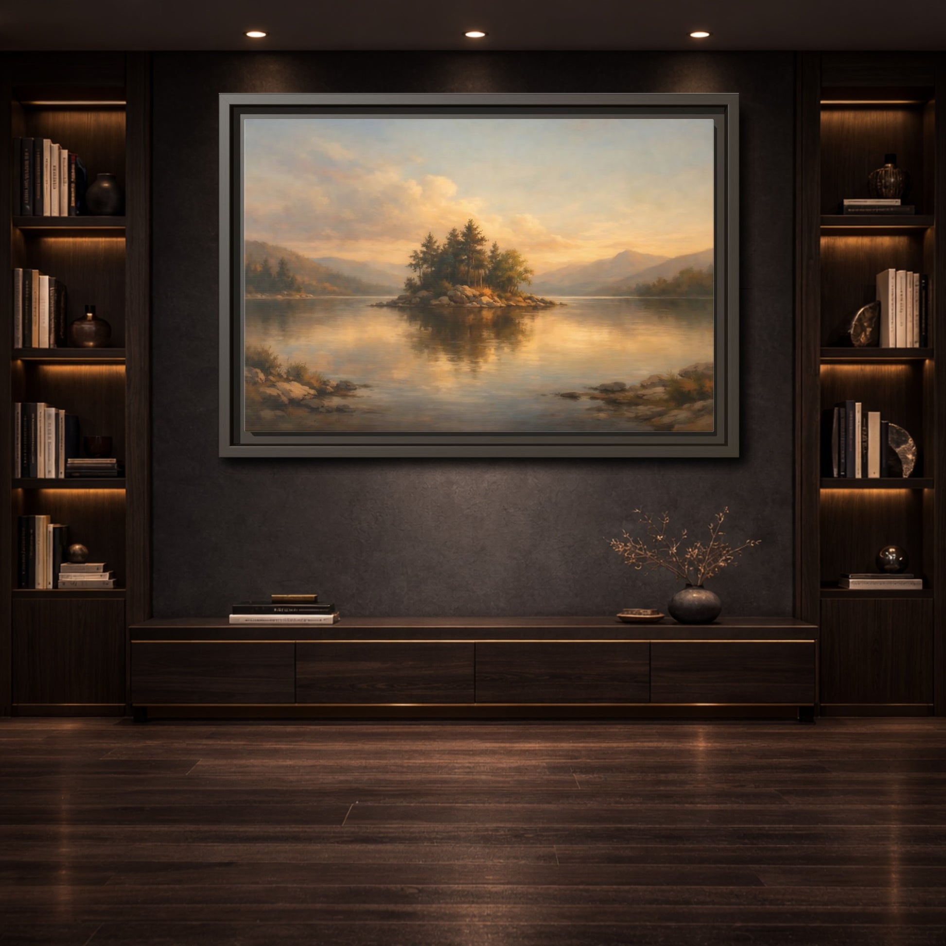 Mockup 3. Nature Island Warm Landscape shown as stretched canvas wall art