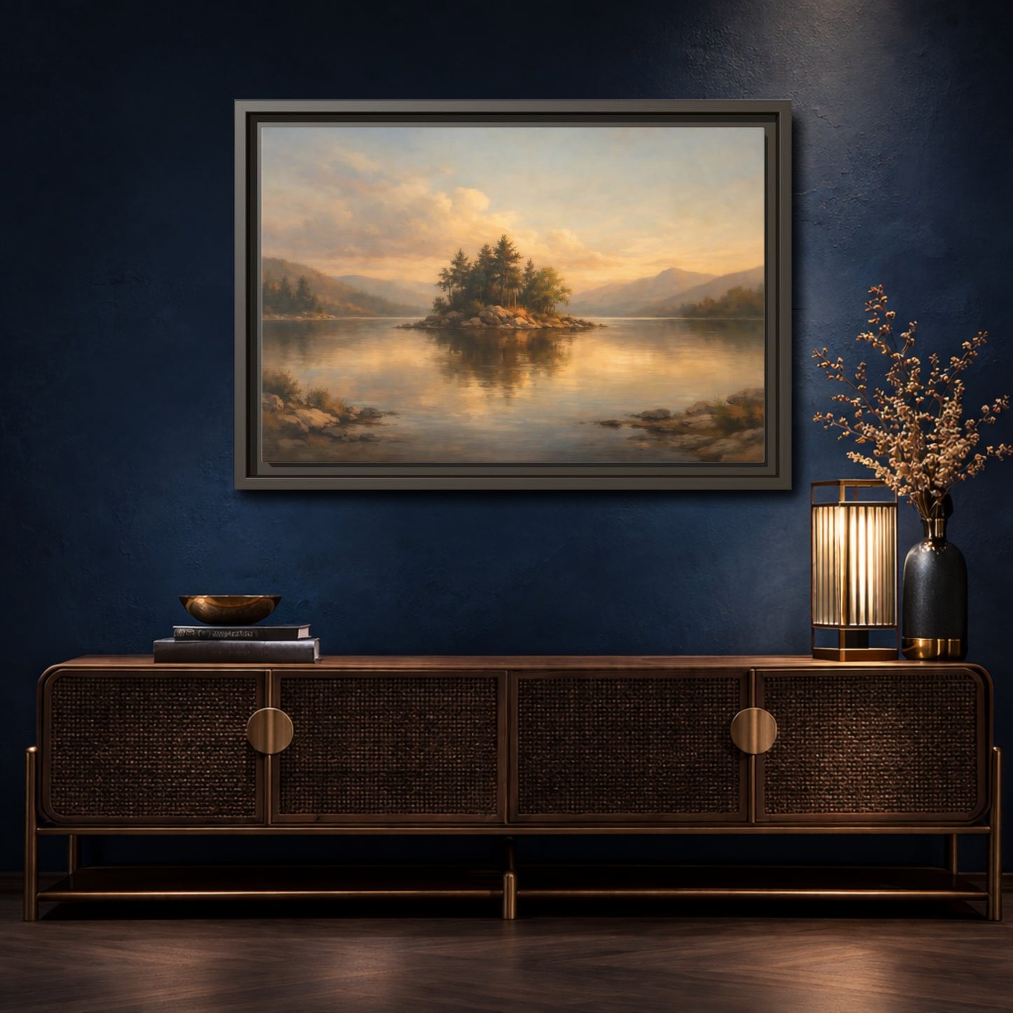 Mockup 4. Nature Island Warm Landscape shown as stretched canvas wall art