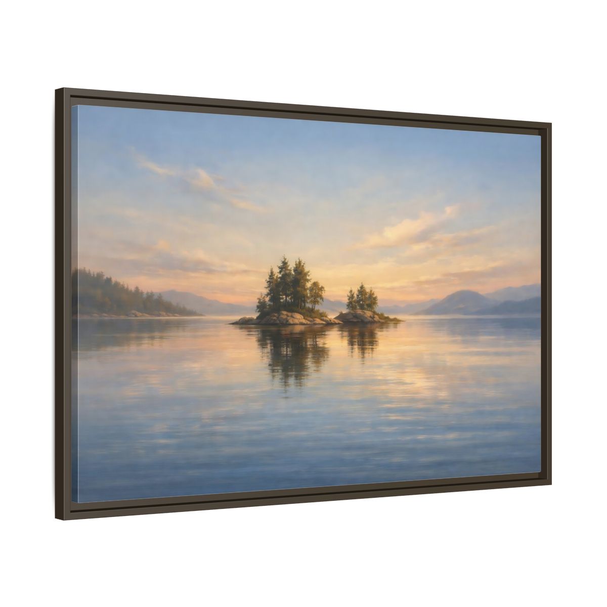 Side Mockup 9. Nature Islands Sunset Lake shown as stretched canvas wall art