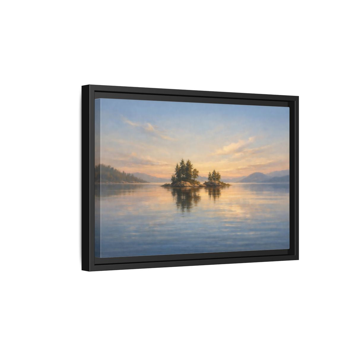 Side Mockup 6. Nature Islands Sunset Lake shown as stretched canvas wall art