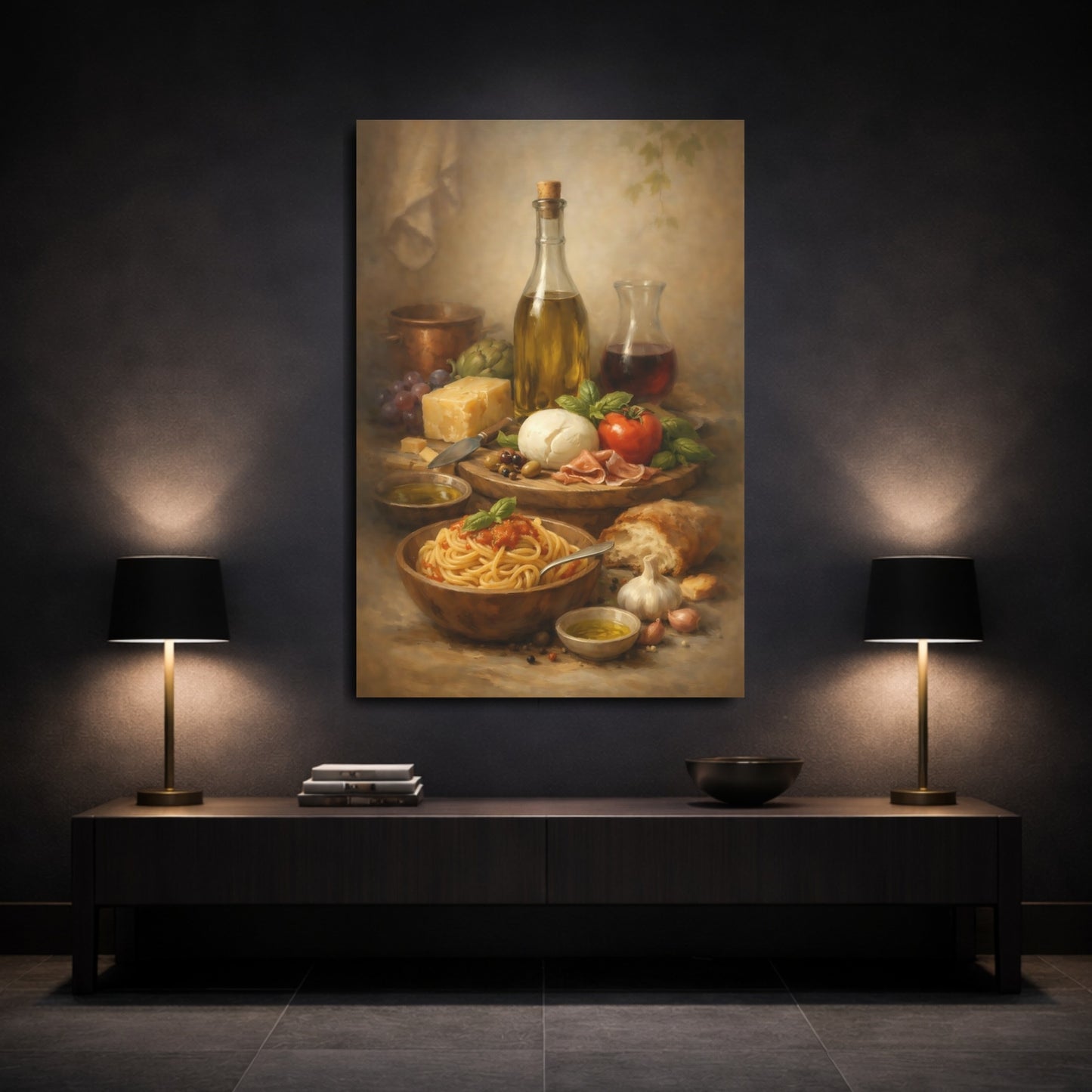 Mockup 2. Nature Italian Food Italian Food Still Life shown as stretched canvas wall art