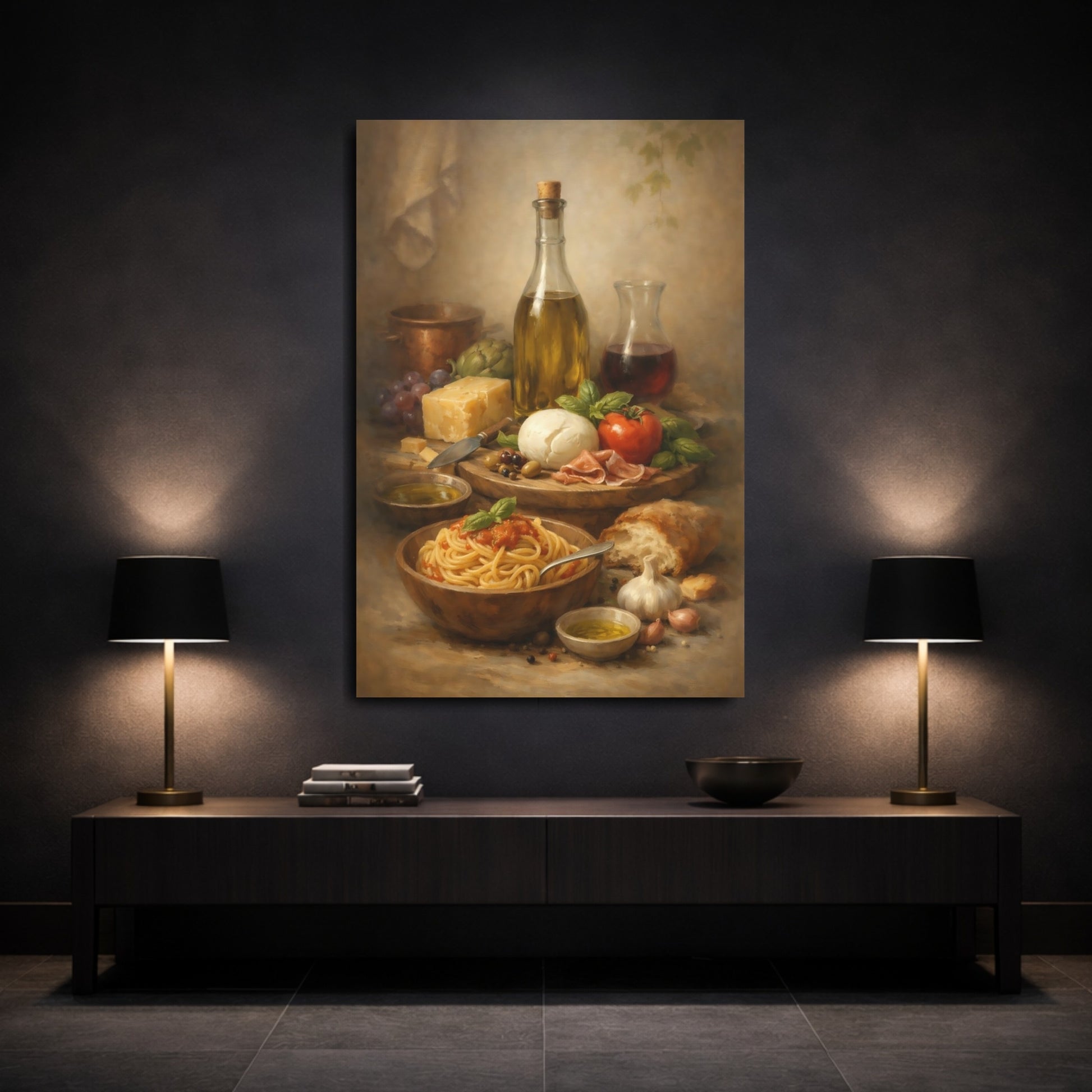Mockup 2. Nature Italian Food Italian Food Still Life shown as stretched canvas wall art