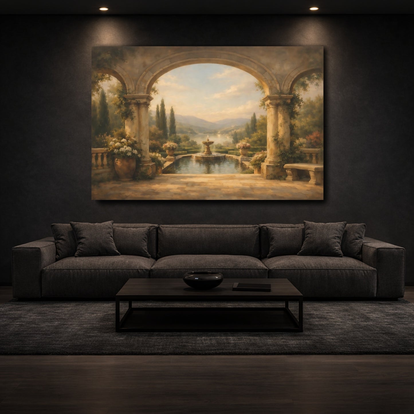 Mockup 2. Nature Italian Garden Tuscan Garden View shown as stretched canvas wall art