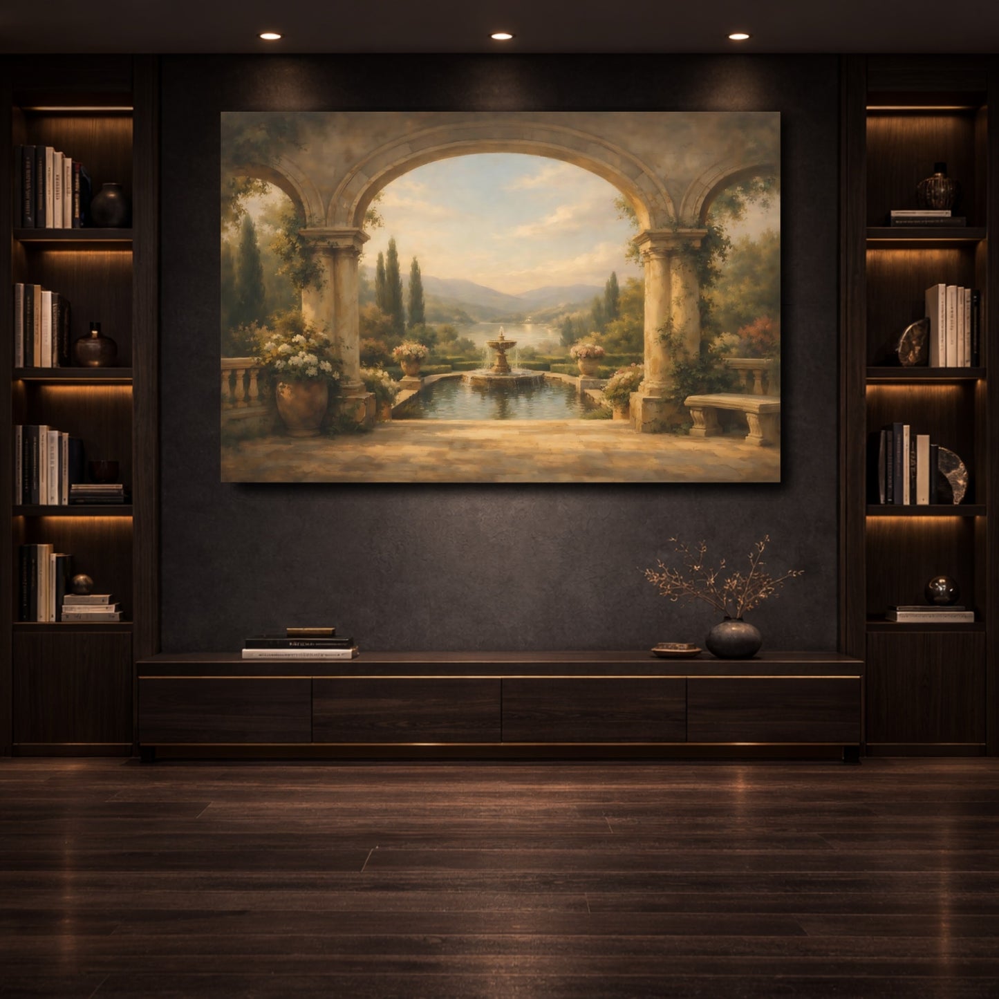 Mockup 3. Nature Italian Garden Tuscan Garden View shown as stretched canvas wall art