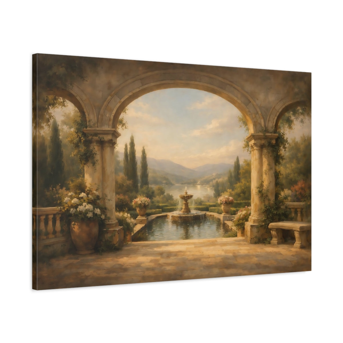Side Mockup 1. Nature Italian Garden Tuscan Garden View shown as stretched canvas wall art