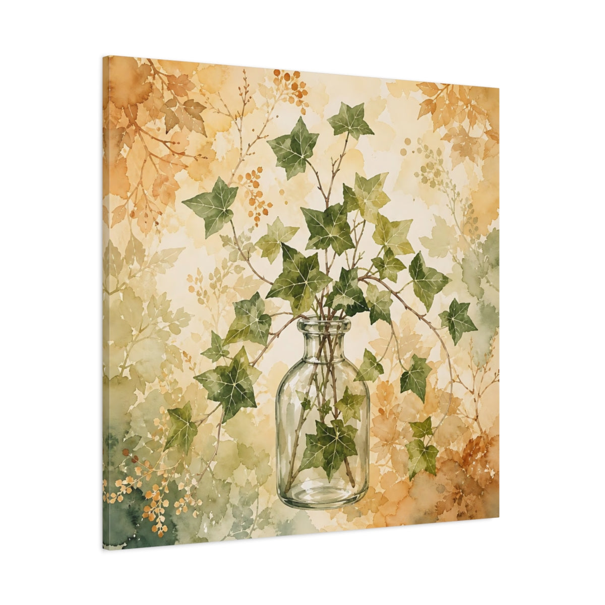 Side Mockup 1. Nature Ivy Green Ivy Botanical shown as stretched canvas wall art