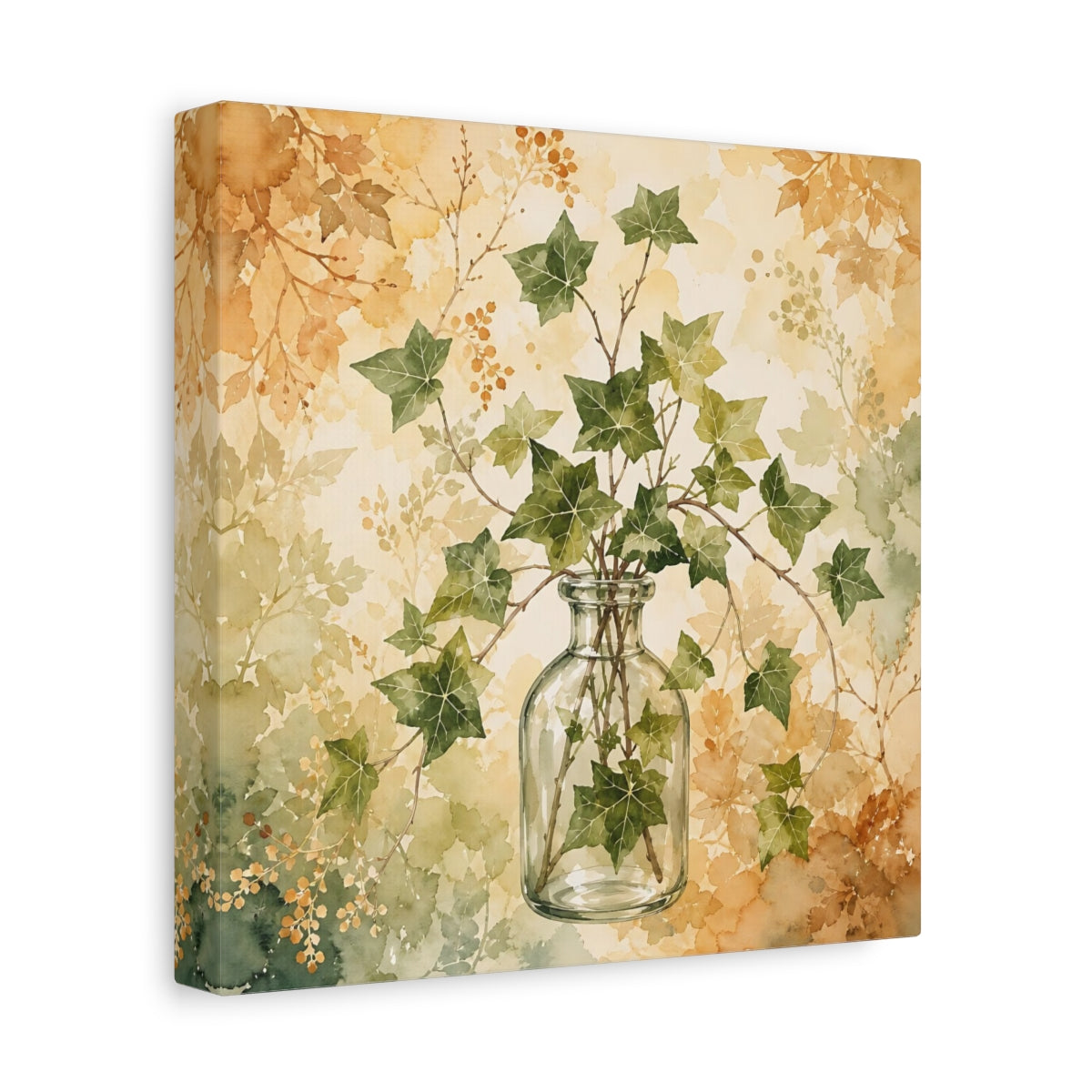 Side Mockup 9. Nature Ivy Green Ivy Botanical shown as stretched canvas wall art