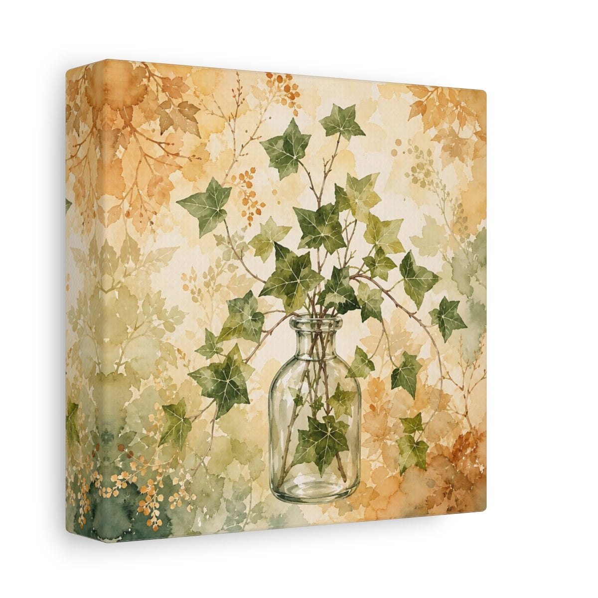 Side Mockup 2. Nature Ivy Green Ivy Botanical shown as stretched canvas wall art