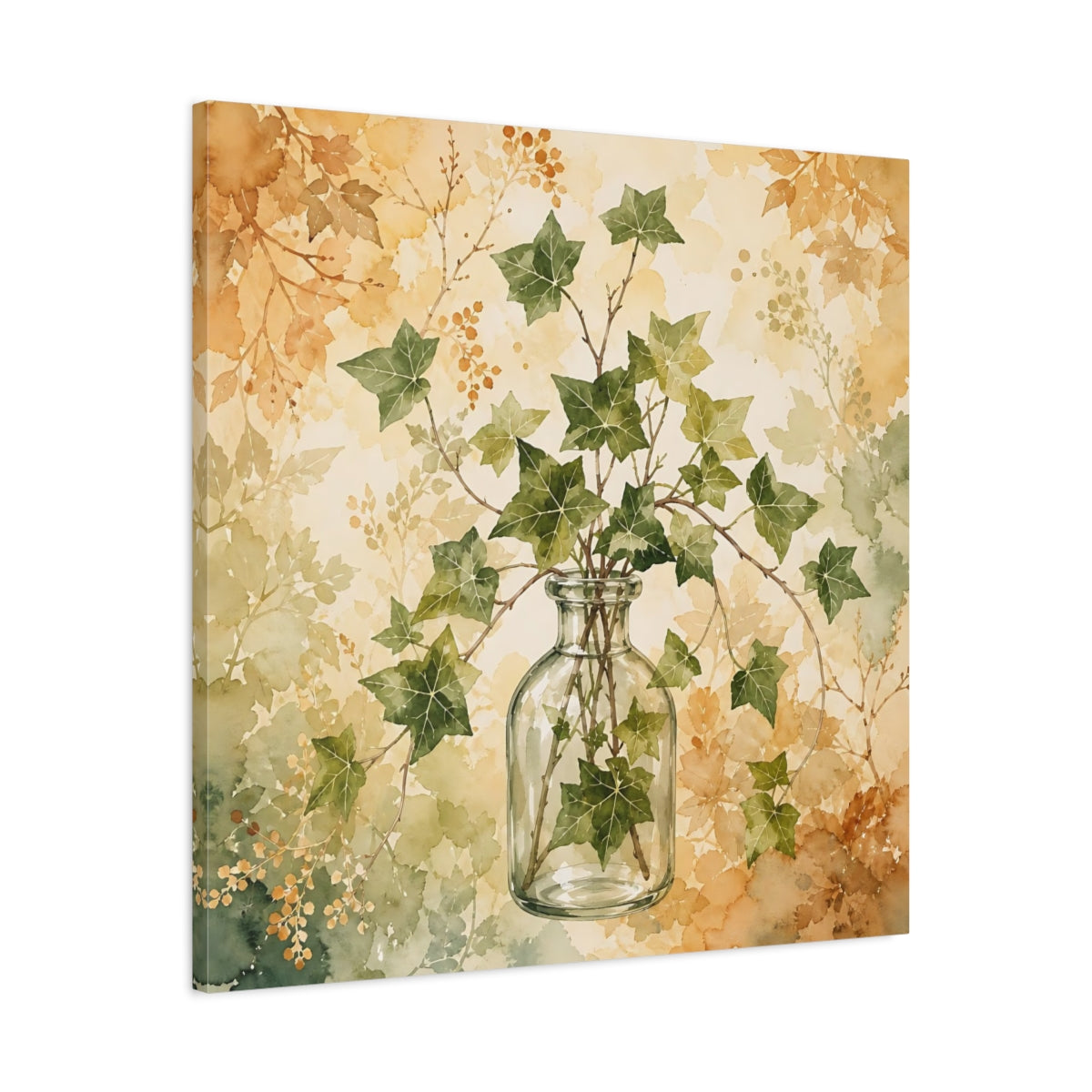 Side Mockup 3. Nature Ivy Green Ivy Botanical shown as stretched canvas wall art