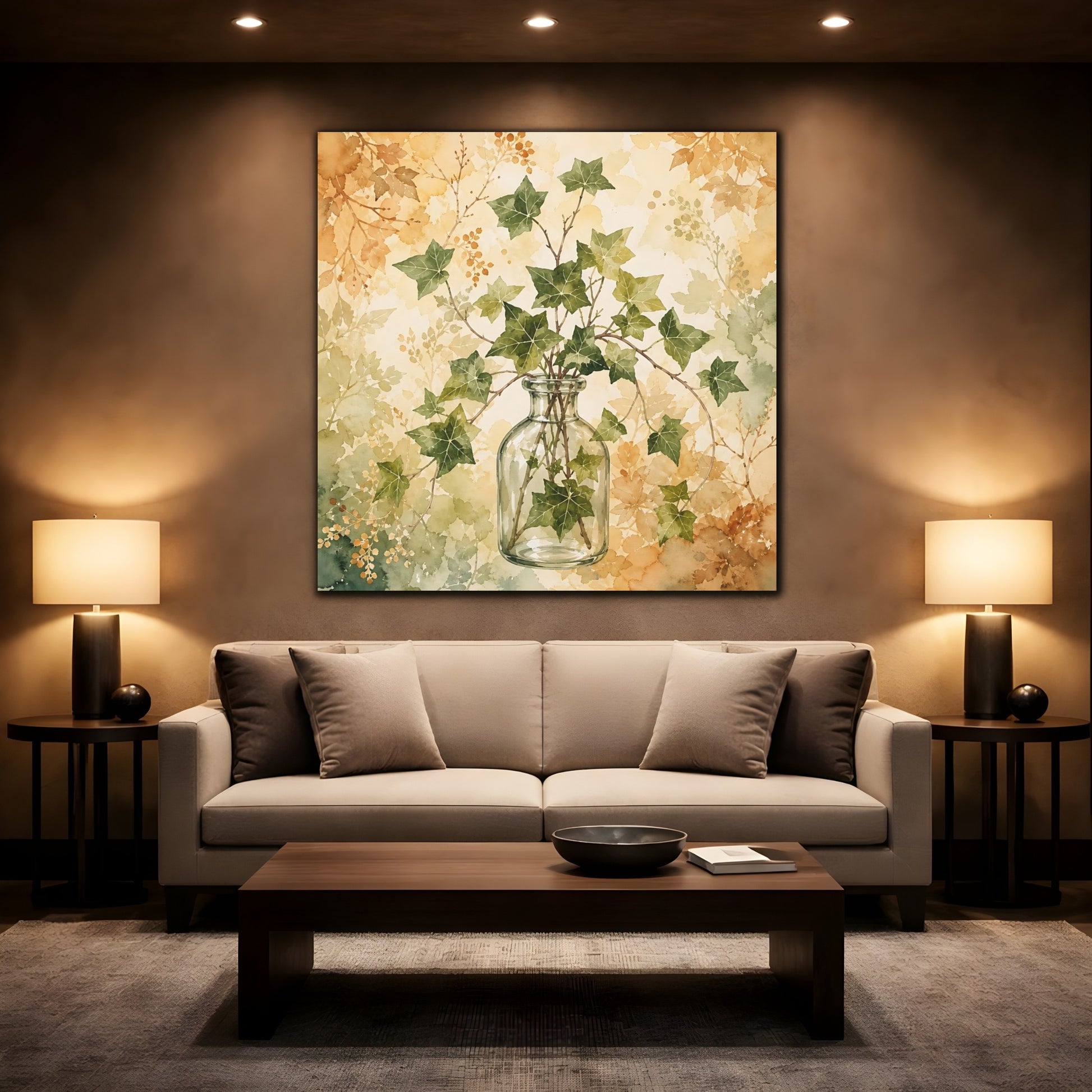Mockup 2. Nature Ivy Green Ivy Botanical shown as stretched canvas wall art