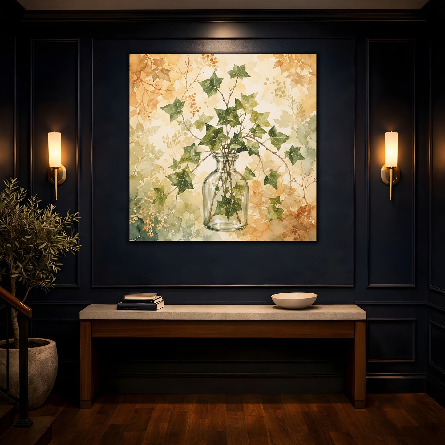 Mockup 4. Nature Ivy Green Ivy Botanical shown as stretched canvas wall art