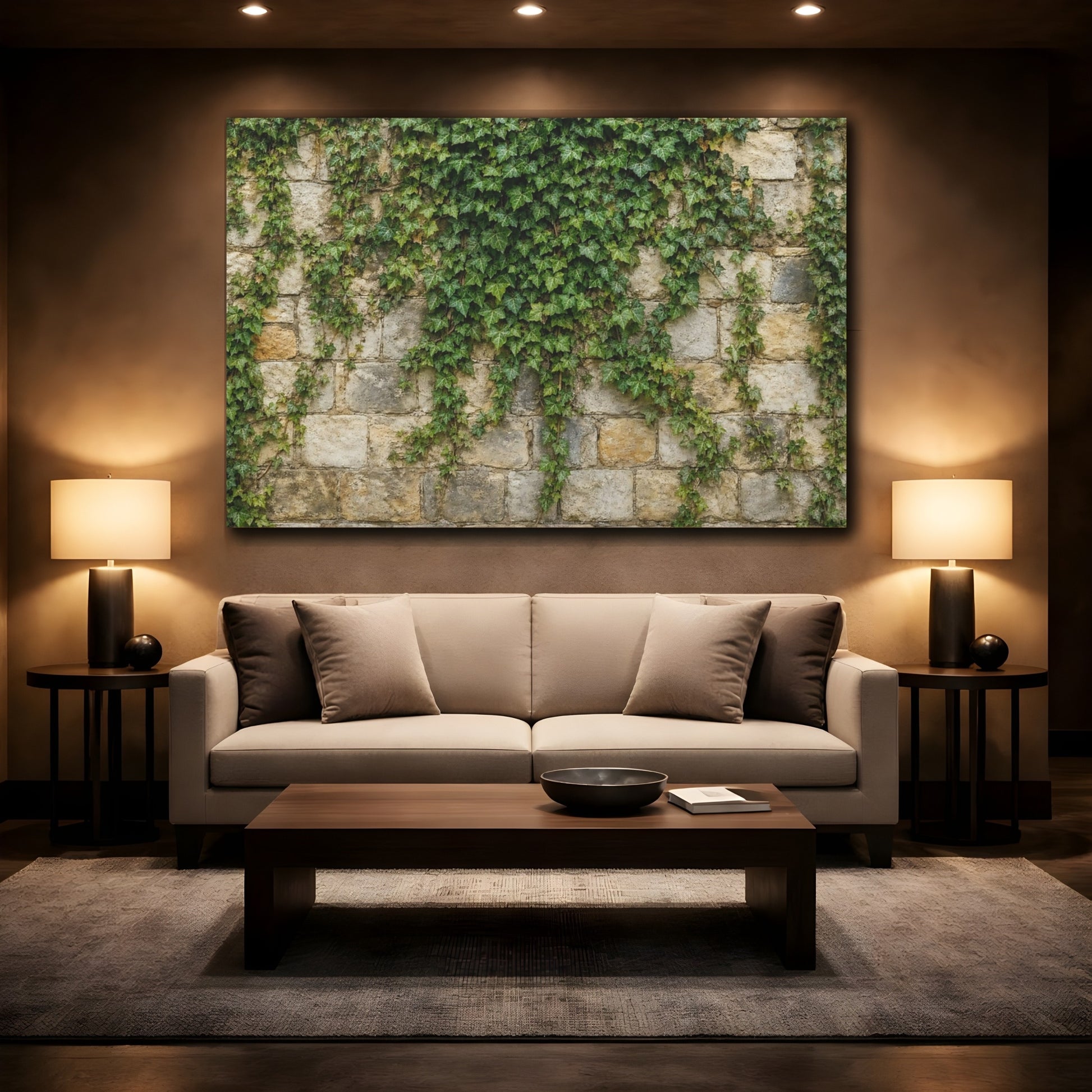Mockup 2. Nature Ivy Green Ivy Wall shown as stretched canvas wall art