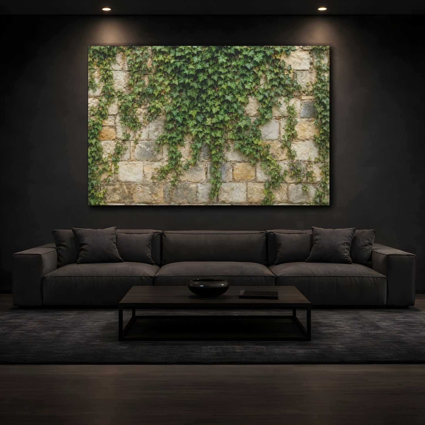 Mockup 3. Nature Ivy Green Ivy Wall shown as stretched canvas wall art