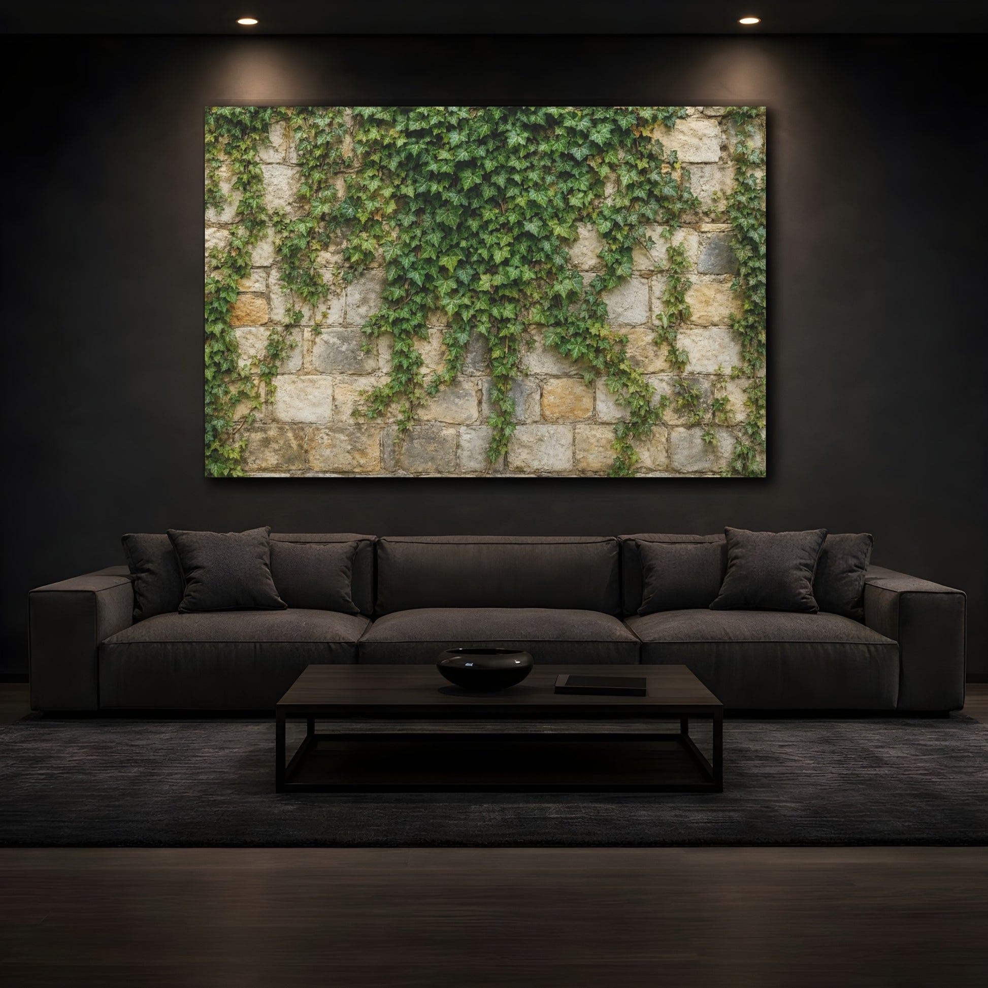 Mockup 3. Nature Ivy Green Ivy Wall shown as stretched canvas wall art