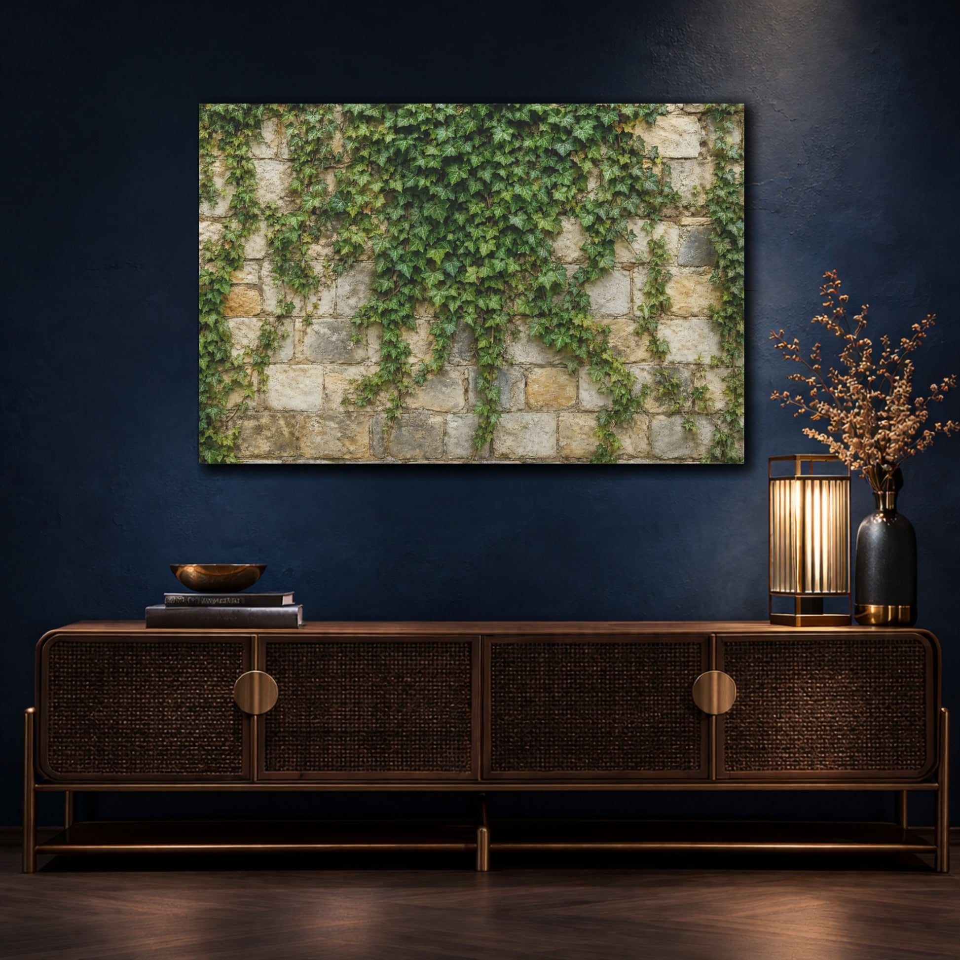 Mockup 4. Nature Ivy Green Ivy Wall shown as stretched canvas wall art