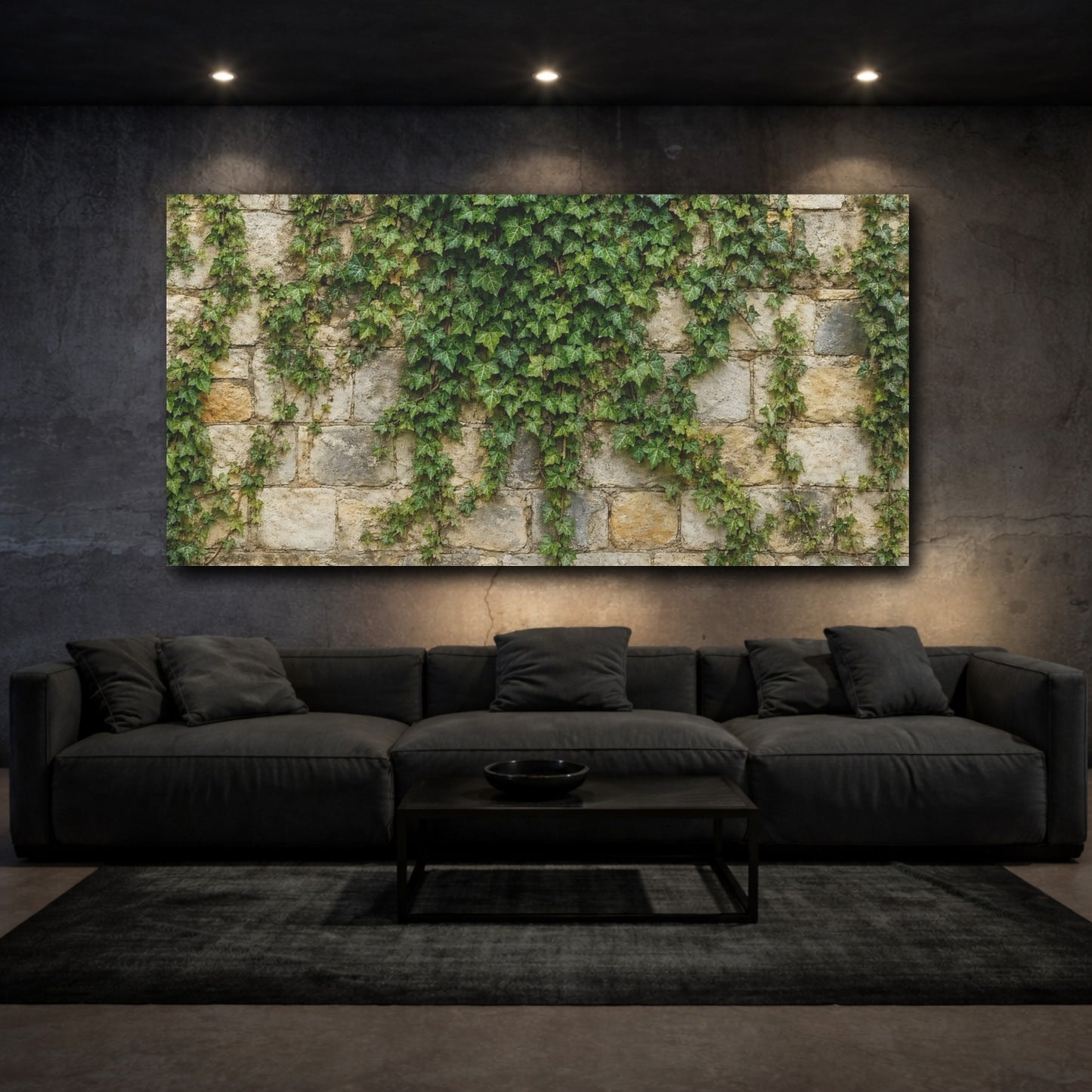 Mockup 2. Nature Ivy Vines Green Ivy Wall shown as stretched canvas wall art