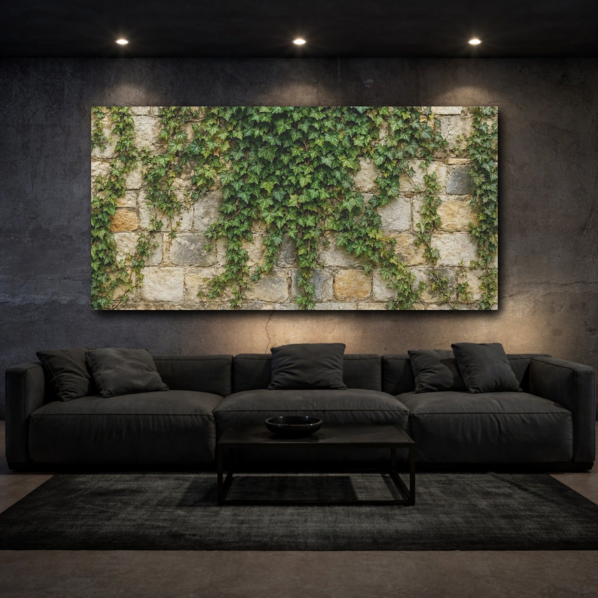 Mockup 2. Nature Ivy Vines Green Ivy Wall shown as stretched canvas wall art