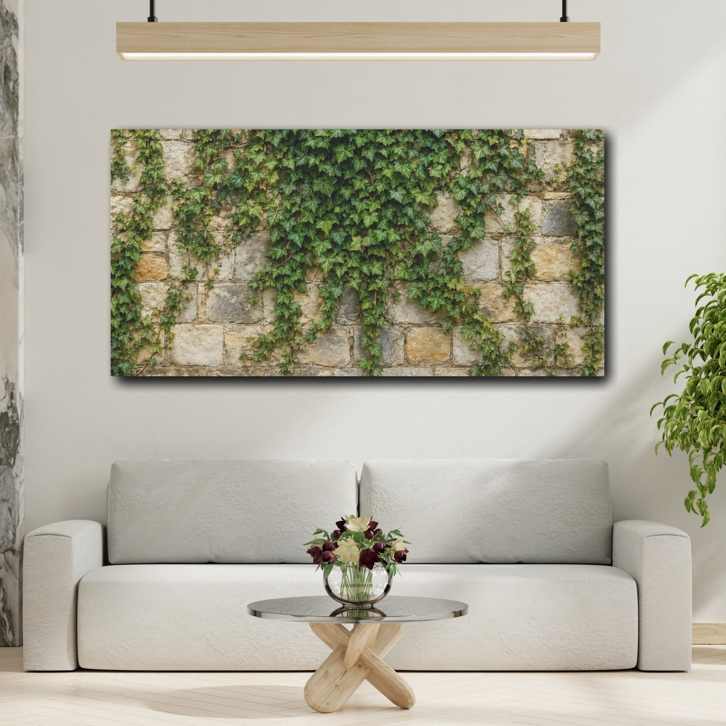 Mockup 3. Nature Ivy Vines Green Ivy Wall shown as stretched canvas wall art